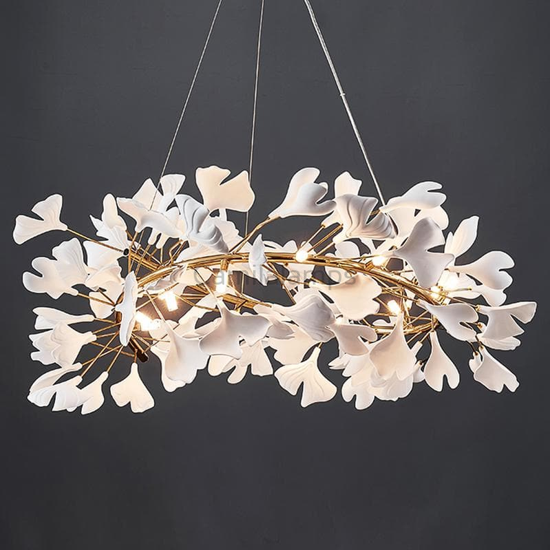 Creative Porcelain Ginkgo Leaf Round Chandelier - Ineffable Lighting