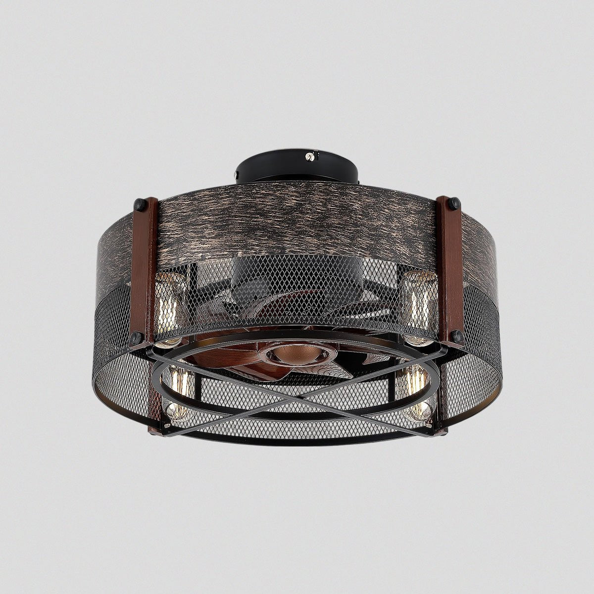 Caged Ceiling Fan with Light and Remote Black Bladeless Reversible Low Profile 19" - Camilalamps - CA - Caged - Fan