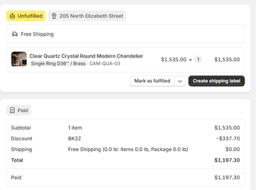 Price difference for order number CA2157 - Camilalamps - CA1998-01
