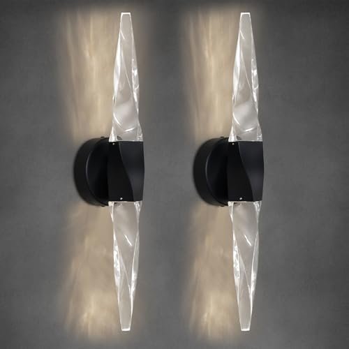20.8" Black Crystal Wall Sconce, K9 Crystal Wall Light Fixture, Dimmable LED Bathroom Vanity Lighting for Bedroom, Hallway, Living Room - Camilalamps - B0FL6VQVW1