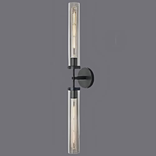 Black Brass Glass Double Wall Sconce Set 30" Knurled - Camilalamps - CA-B0CPP8C6ZD