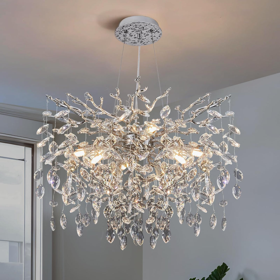 60" Modern Gold Crystal Tree Branch Chandelier, 16 - Light Rectangular Chandeliers for Dining Room, Kitchen Island, Living Room, Luxury K9 Crystal Raindrop Light Fixture - Camilalamps - B0C5T4HJ2H