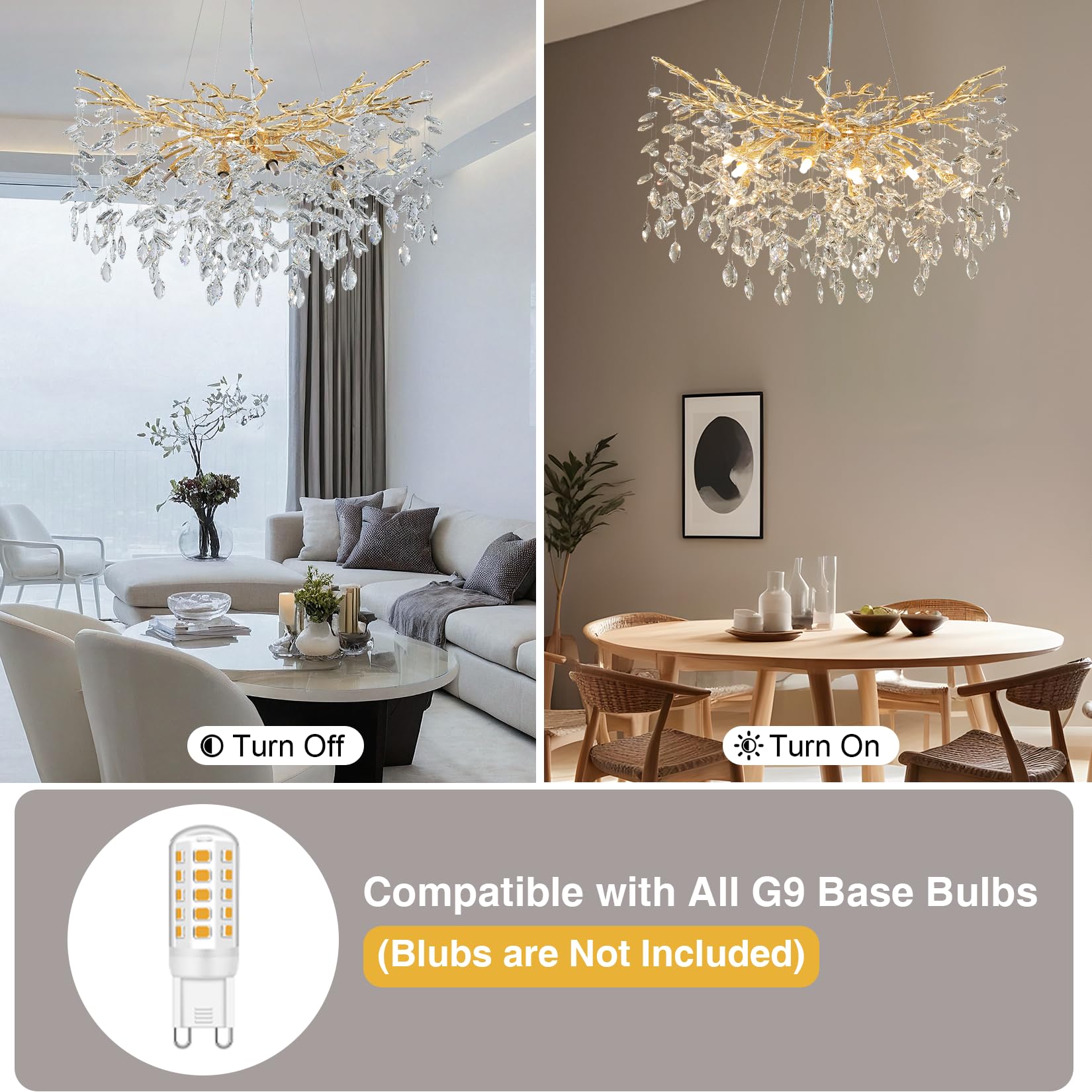 60" Modern Gold Crystal Tree Branch Chandelier, 16 - Light Rectangular Chandeliers for Dining Room, Kitchen Island, Living Room, Luxury K9 Crystal Raindrop Light Fixture - Camilalamps - B0FC6PCBZ1