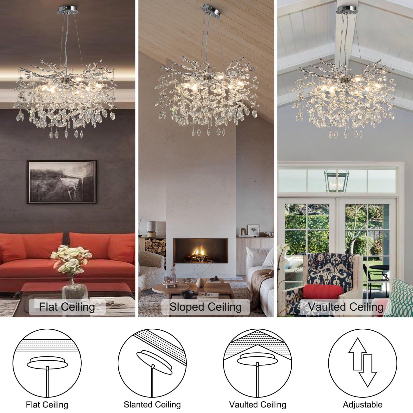 60" Modern Gold Crystal Tree Branch Chandelier, 16 - Light Rectangular Chandeliers for Dining Room, Kitchen Island, Living Room, Luxury K9 Crystal Raindrop Light Fixture - Camilalamps - B0FC6PCBZ1
