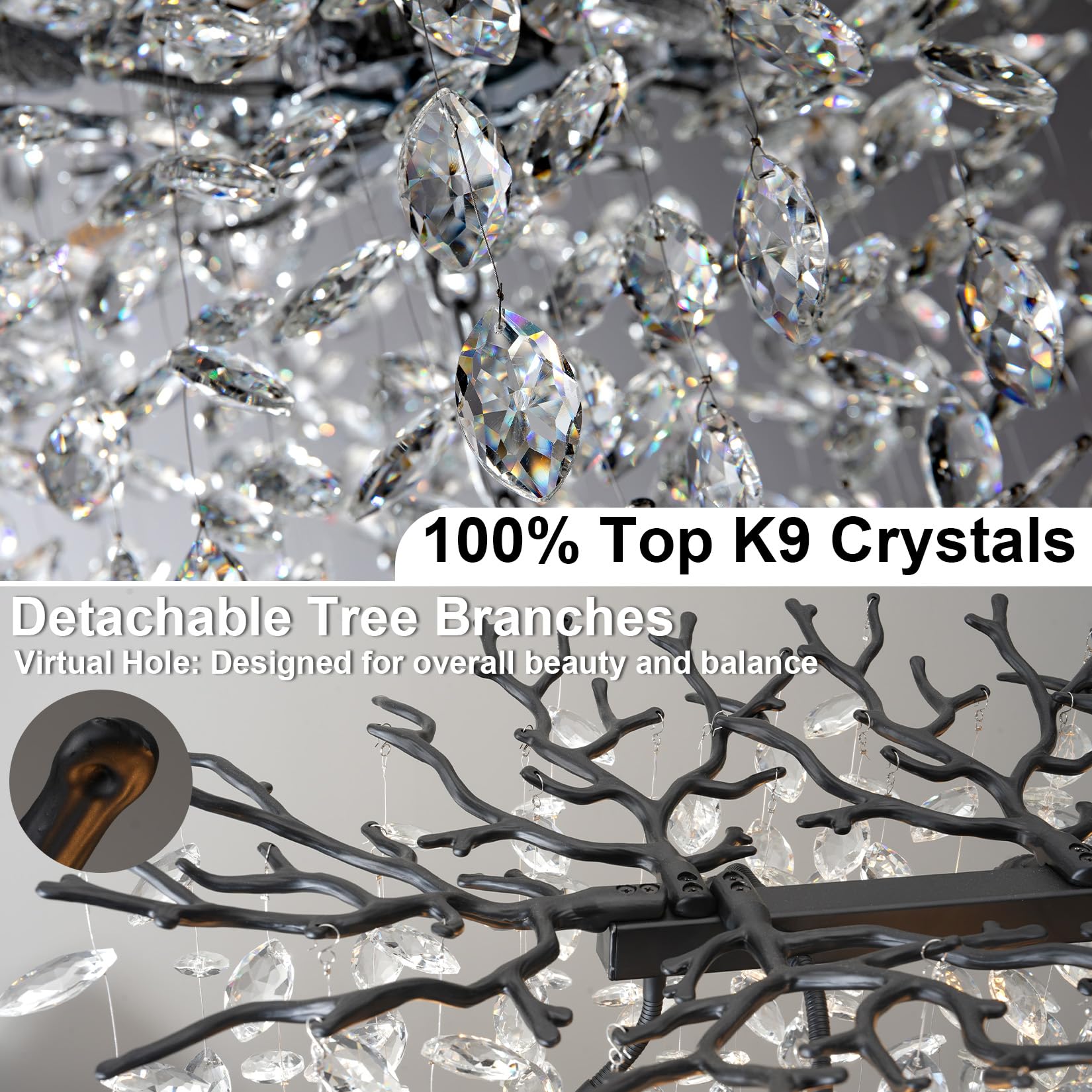 60" Modern Gold Crystal Tree Branch Chandelier, 16 - Light Rectangular Chandeliers for Dining Room, Kitchen Island, Living Room, Luxury K9 Crystal Raindrop Light Fixture - Camilalamps - B0FC6PCBZ1