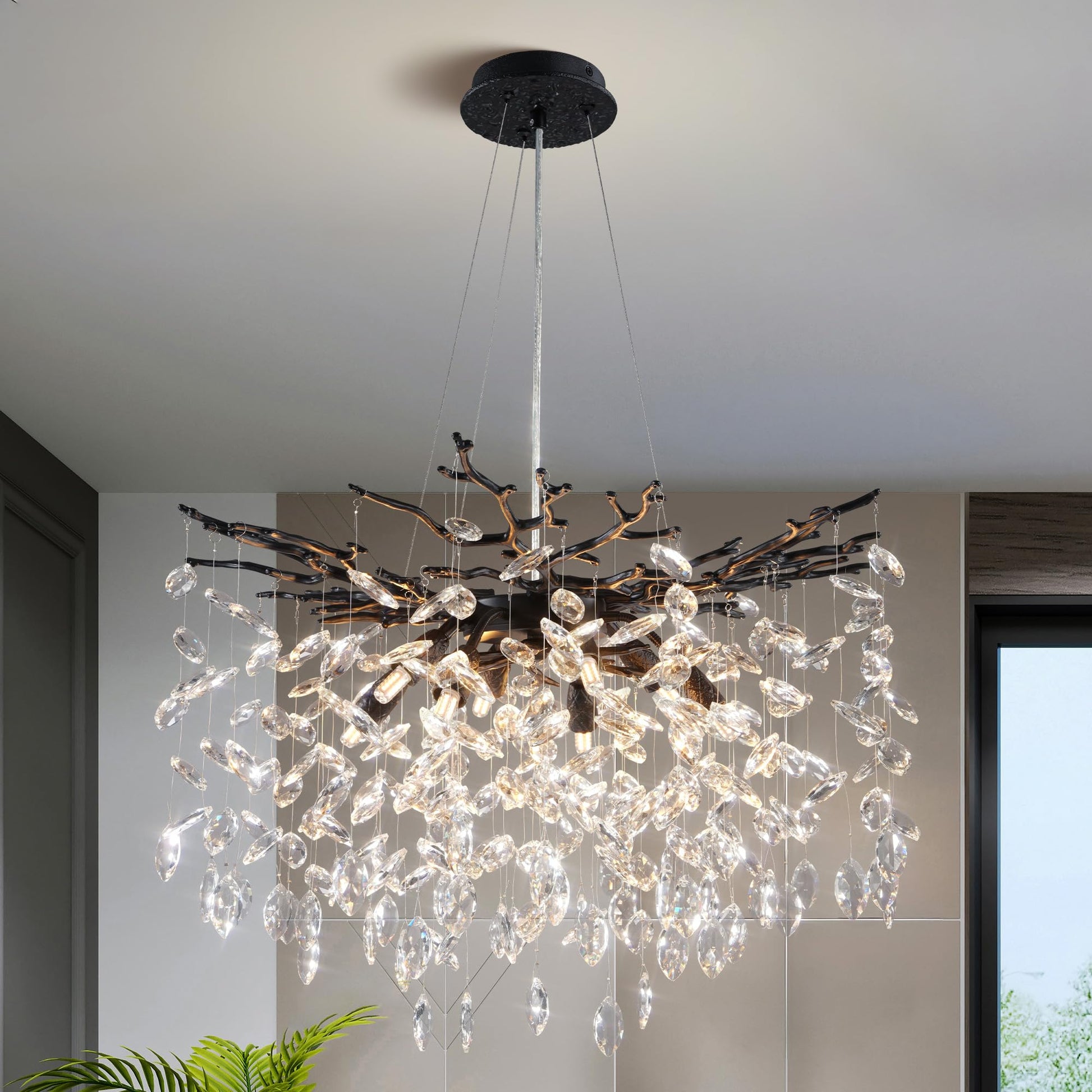 60" Modern Gold Crystal Tree Branch Chandelier, 16 - Light Rectangular Chandeliers for Dining Room, Kitchen Island, Living Room, Luxury K9 Crystal Raindrop Light Fixture - Camilalamps - B0FC21F2HW