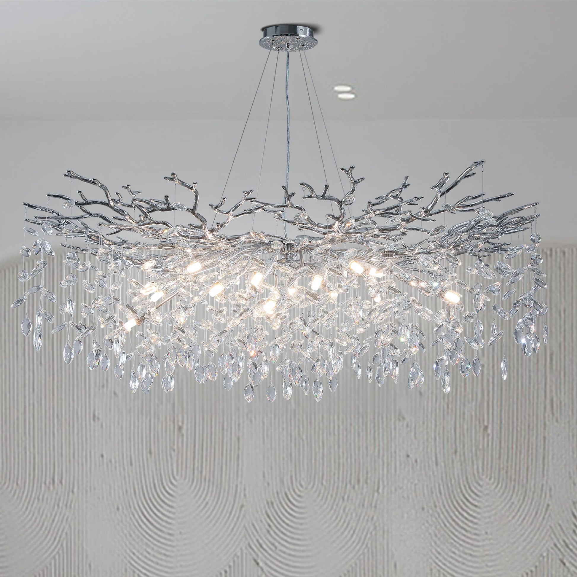60" Modern Gold Crystal Tree Branch Chandelier, 16 - Light Rectangular Chandeliers for Dining Room, Kitchen Island, Living Room, Luxury K9 Crystal Raindrop Light Fixture - Camilalamps - B0C5T5P8CT