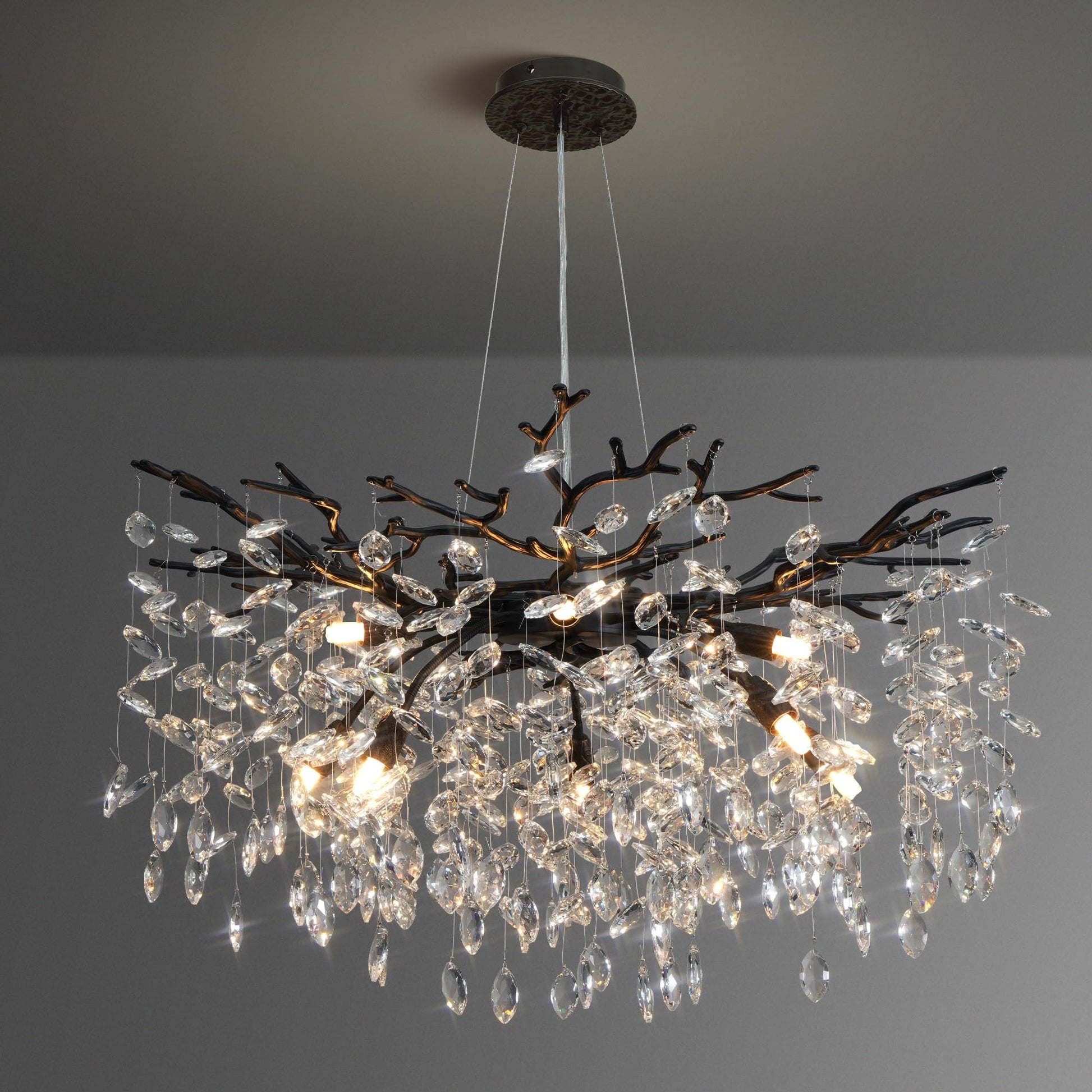 60" Modern Gold Crystal Tree Branch Chandelier, 16 - Light Rectangular Chandeliers for Dining Room, Kitchen Island, Living Room, Luxury K9 Crystal Raindrop Light Fixture - Camilalamps - B0DYHJ5M8S