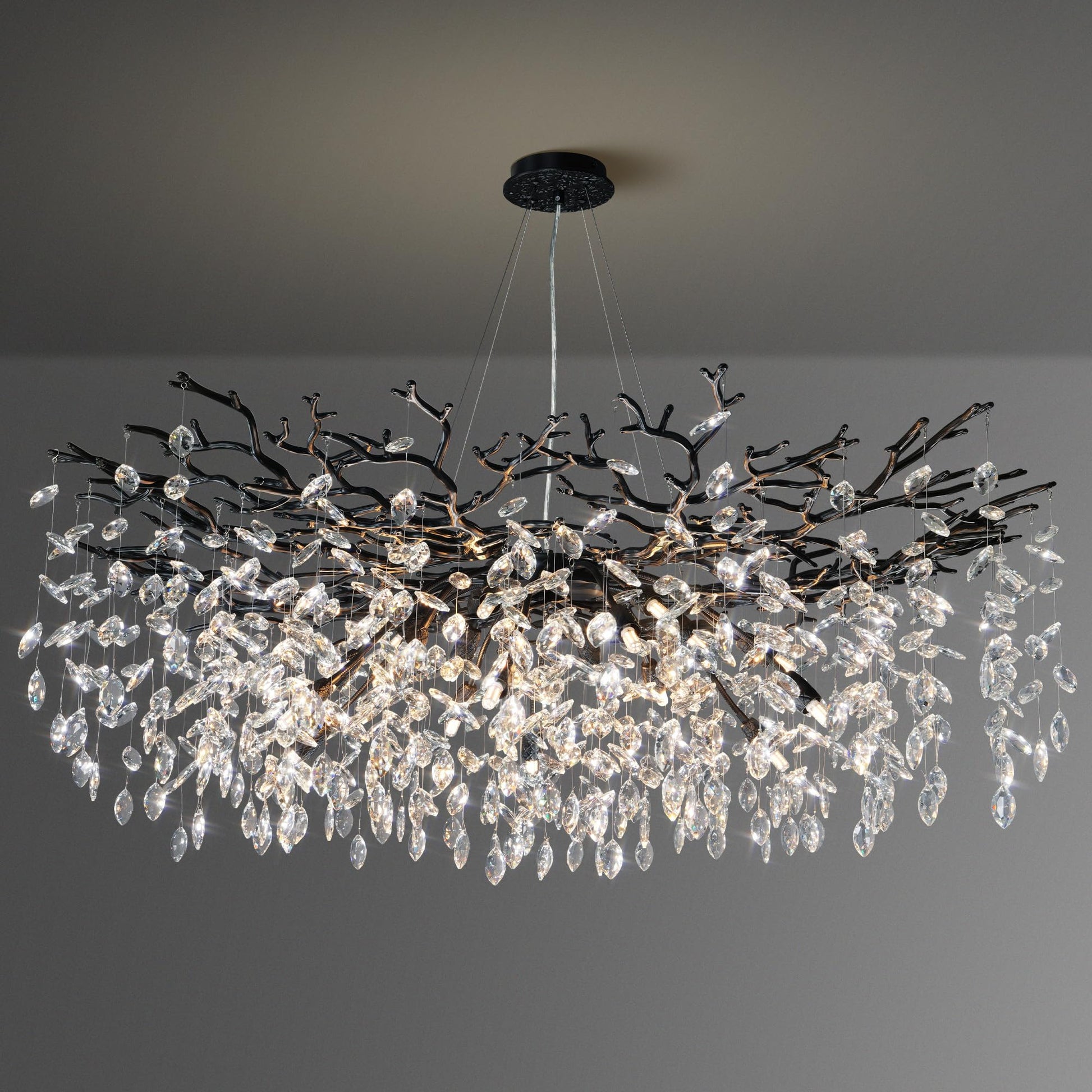 60" Modern Gold Crystal Tree Branch Chandelier, 16 - Light Rectangular Chandeliers for Dining Room, Kitchen Island, Living Room, Luxury K9 Crystal Raindrop Light Fixture - Camilalamps - B0FC6PCBZ1