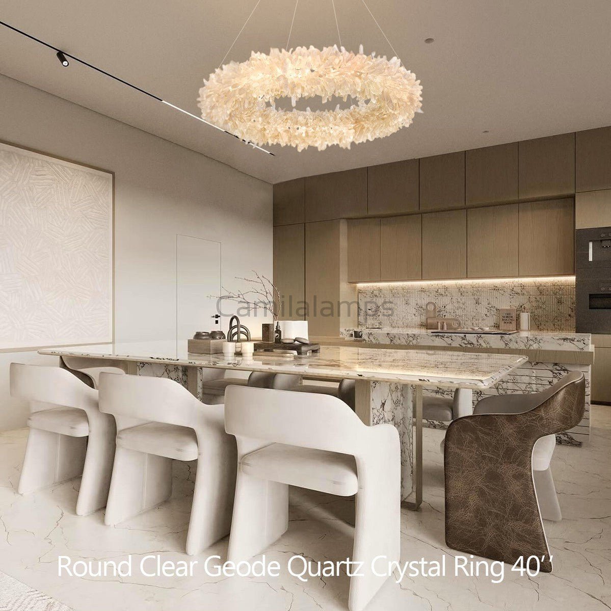 24 - 47 Inch Round Clear Geode Quartz Crystal Ring Modern Chandelier for Living Room - Camilalamps - Ca-147-11041-1003