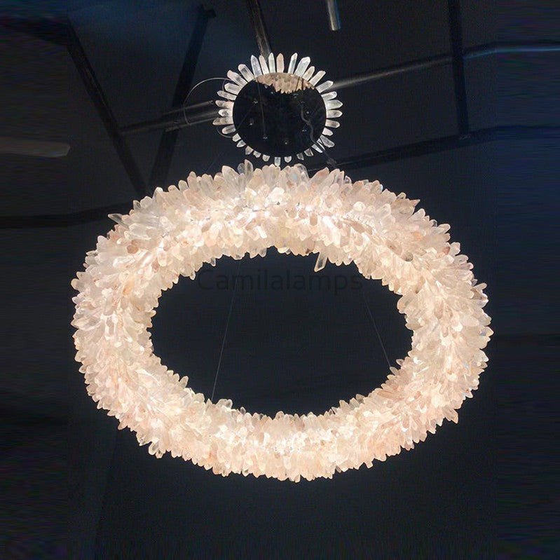 24 - 47 Inch Round Clear Geode Quartz Crystal Ring Modern Chandelier for Living Room - Camilalamps - CA - 47 - 1041 - 002