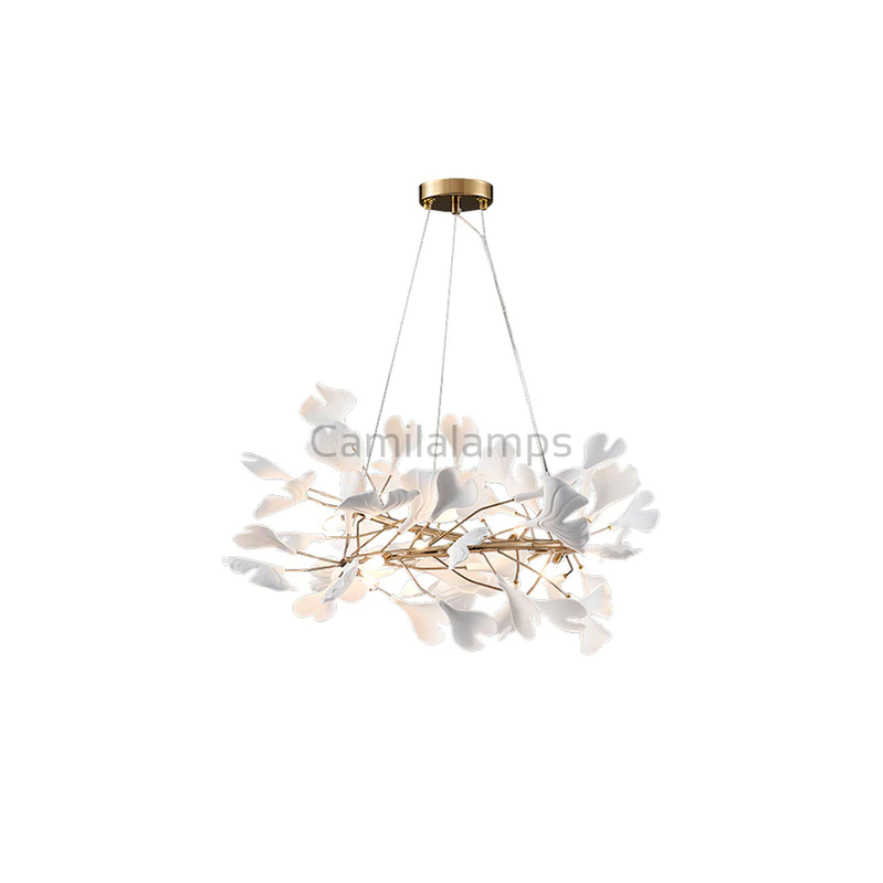 Creative Porcelain Ginkgo Leaf Round Chandelier - Ineffable Lighting