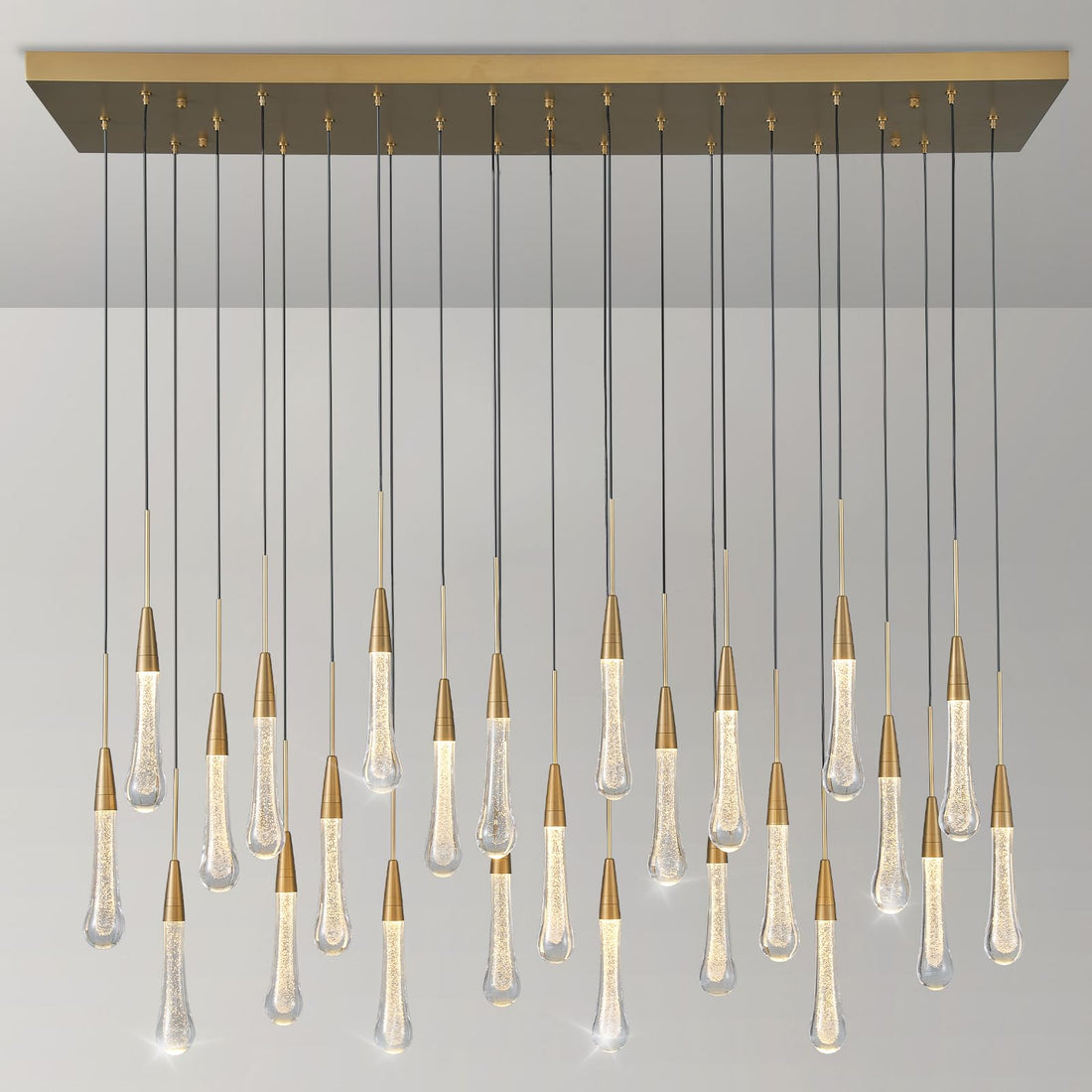 25 - Lights Rectangle Gold Raindrop Chandelier with Glass, Luxury Farmhouse Large Linear Chandeliers for Dining Room Over Table, Brass Pendant Ceiling Light Fixture for Kitchen Island - Camilalamps - B0DY743FLF