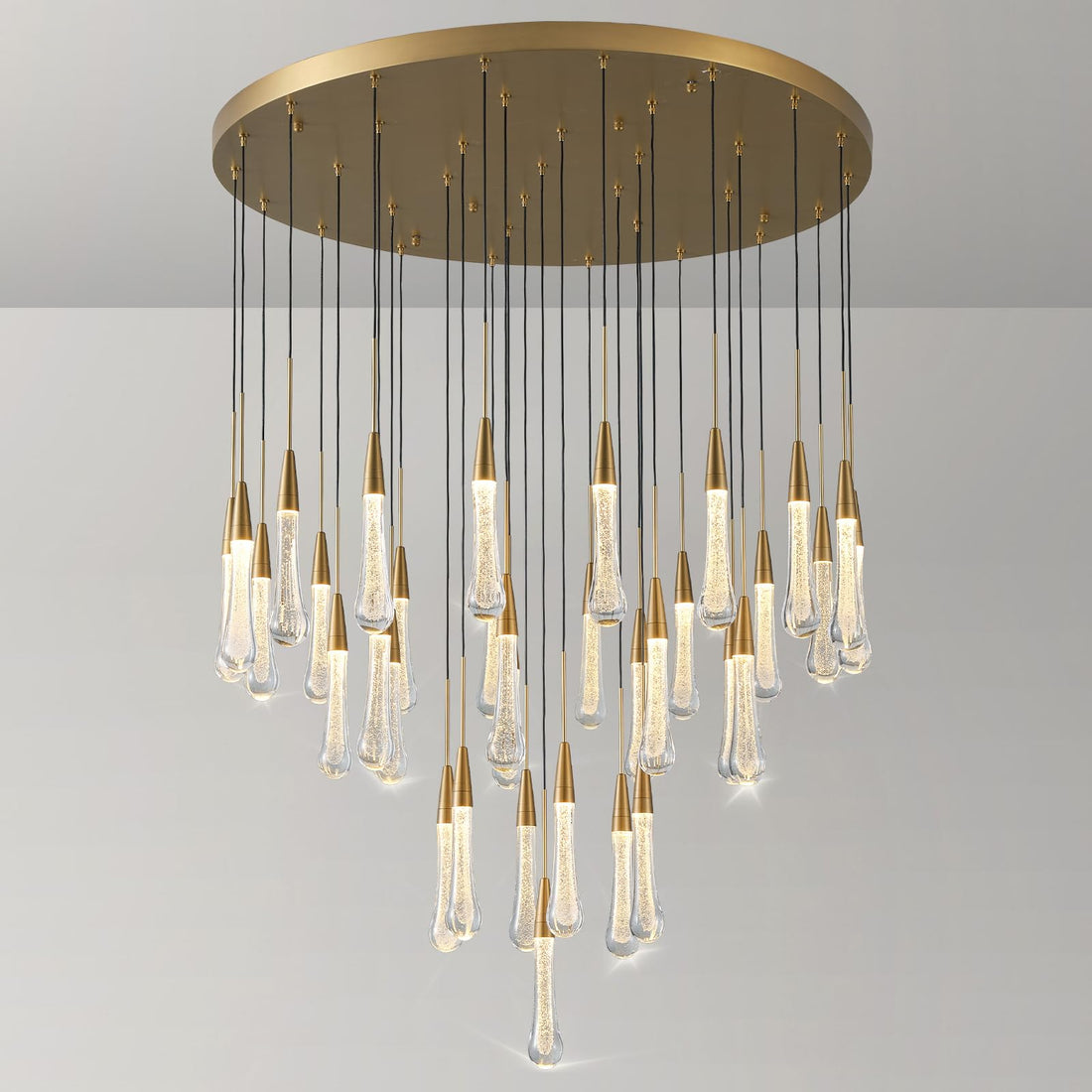 25 - Lights Rectangle Gold Raindrop Chandelier with Glass, Luxury Farmhouse Large Linear Chandeliers for Dining Room Over Table, Brass Pendant Ceiling Light Fixture for Kitchen Island - Camilalamps - B0DY743FLF