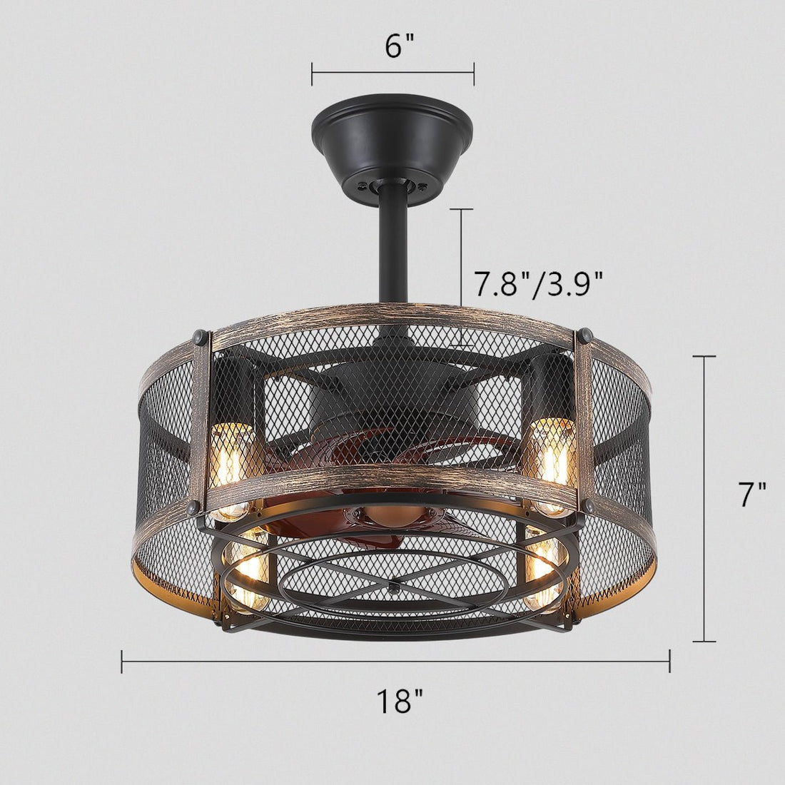 Iron Cage Country Wood Grain Black Ceiling Fan Light 18" - Camilalamps - CA - 6222 - 18CB - TL