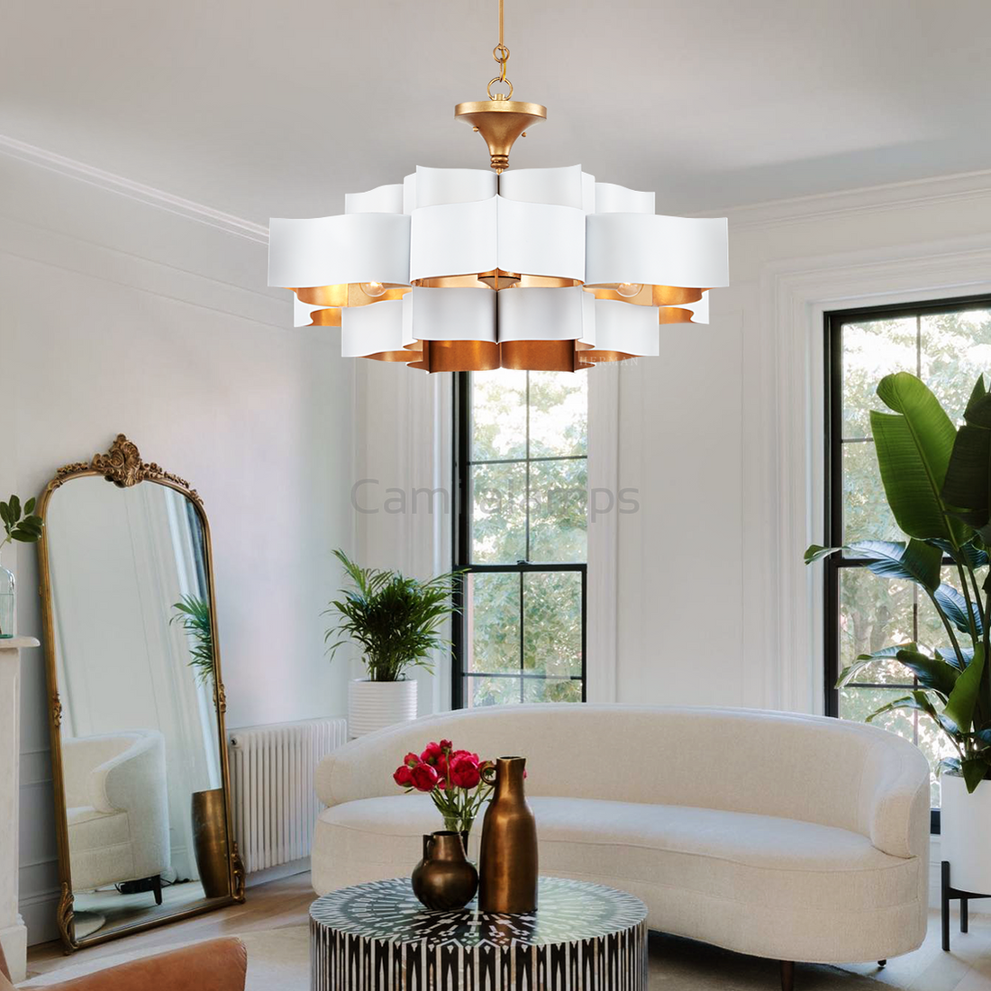 Grand Lotus Small White Chandelier
