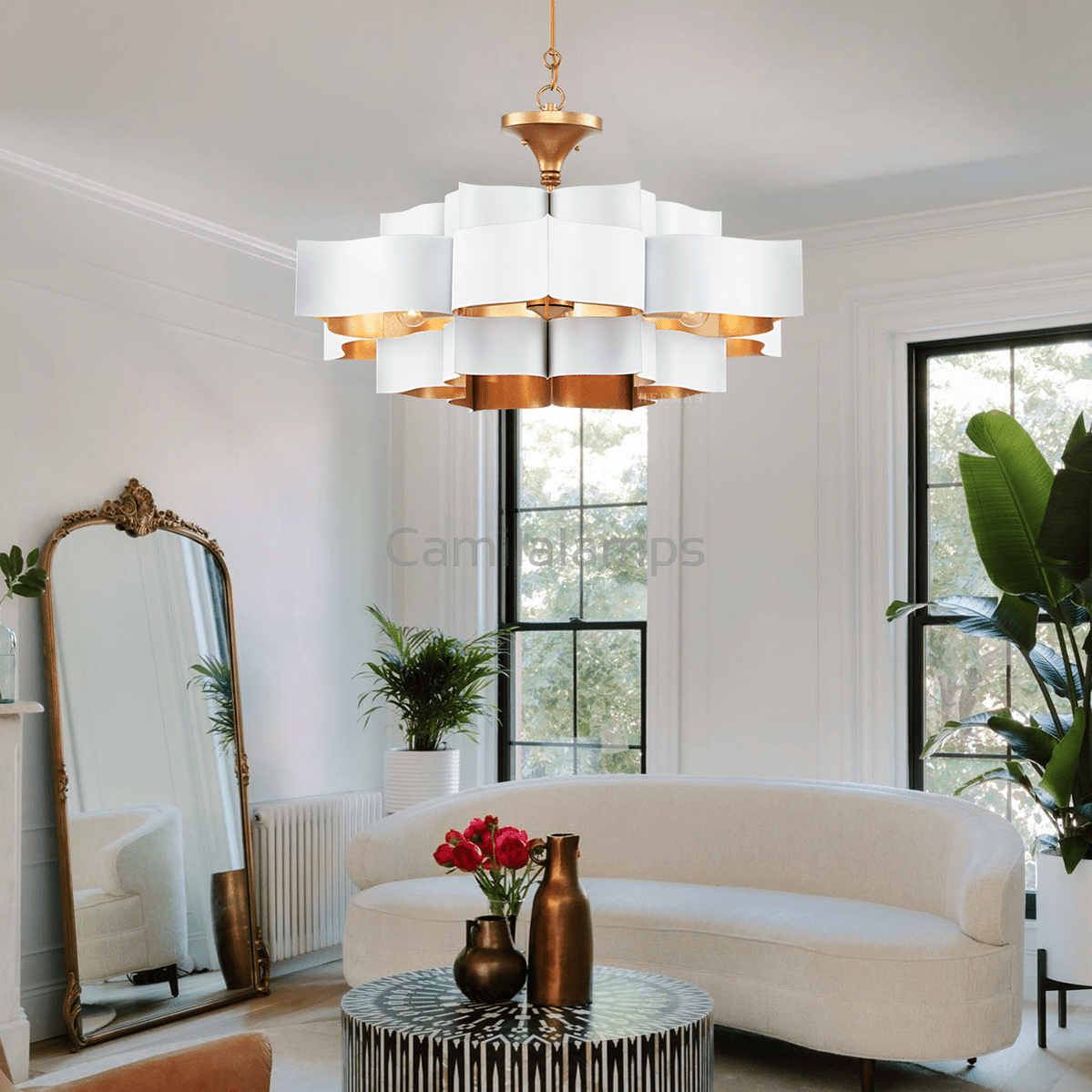 Grand Lotus Small White Chandelier