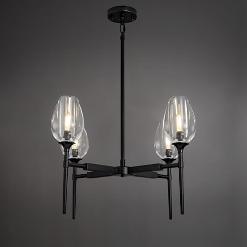 Modern Crystal Chandelier 6 Lights Black, 42in Black Round K9 Crystal Chandelier, Pendant Ceiling Light for Dining Living Room Bedroom Entryway, E12 Bulbs Included