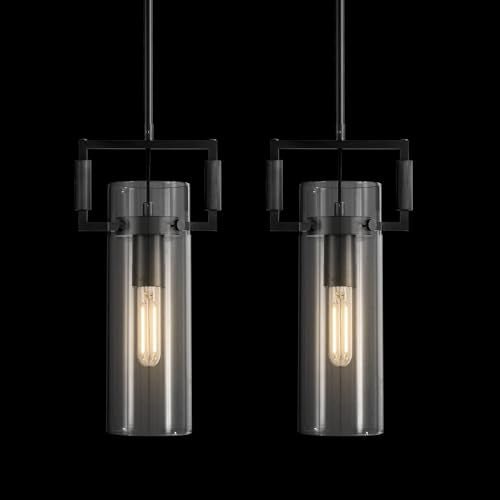 Modern Large Black Pendant Light Fixture Set of 2 - 21.6 Inch Adjustable Hanging Chandelier with Glass Shade & Brass Finish, Farmhouse Island Lighting for Kitchen, Dining Room, Bathroom - Camilalamps - CA-B0FGJ75LZ1
