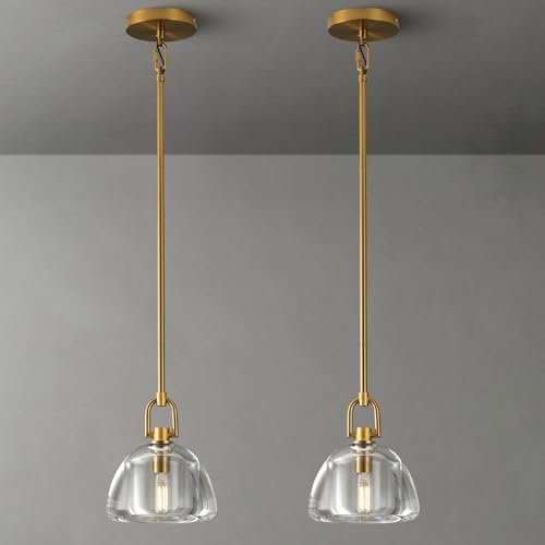 7 - inch Glass Brass Pendant Light with Adjustable Height – 2 Pack - Camilalamps - CA-B0FHV9CDJX
