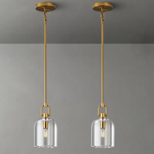 7 - inch Glass Brass Pendant Light with Adjustable Height – 2 Pack - Camilalamps - CA-B0FHV9CDJX