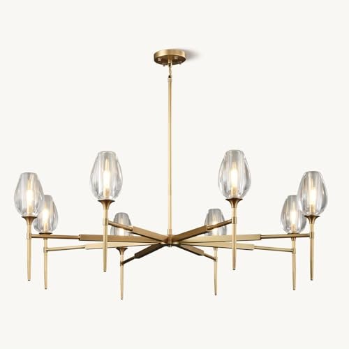 Elegant 8 - Light Brass Crystal Chandelier with Gold Finish 54in Round - Camilalamps - CA-B0DNYRN77M
