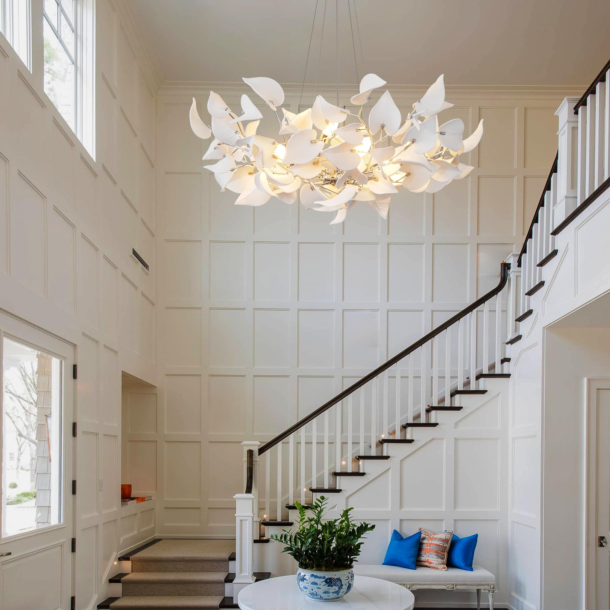 31.5" Silver Tree Branches Chandelier, Ceramic Ginkgo Leaf Chandelier, 6 - Light Modern Round Chandeliers Hanging Lighting Fixtures for Dining Room, Living Room Over Table, Kitchen, Foyer, Bedroom - Camilalamps - B0FFT4CNG8