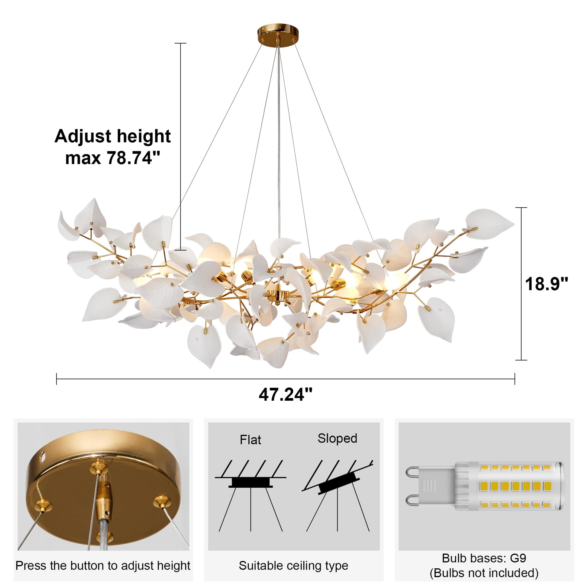 31.5" Silver Tree Branches Chandelier, Ceramic Ginkgo Leaf Chandelier, 6 - Light Modern Round Chandeliers Hanging Lighting Fixtures for Dining Room, Living Room Over Table, Kitchen, Foyer, Bedroom - Camilalamps - B0FFT4CNG8