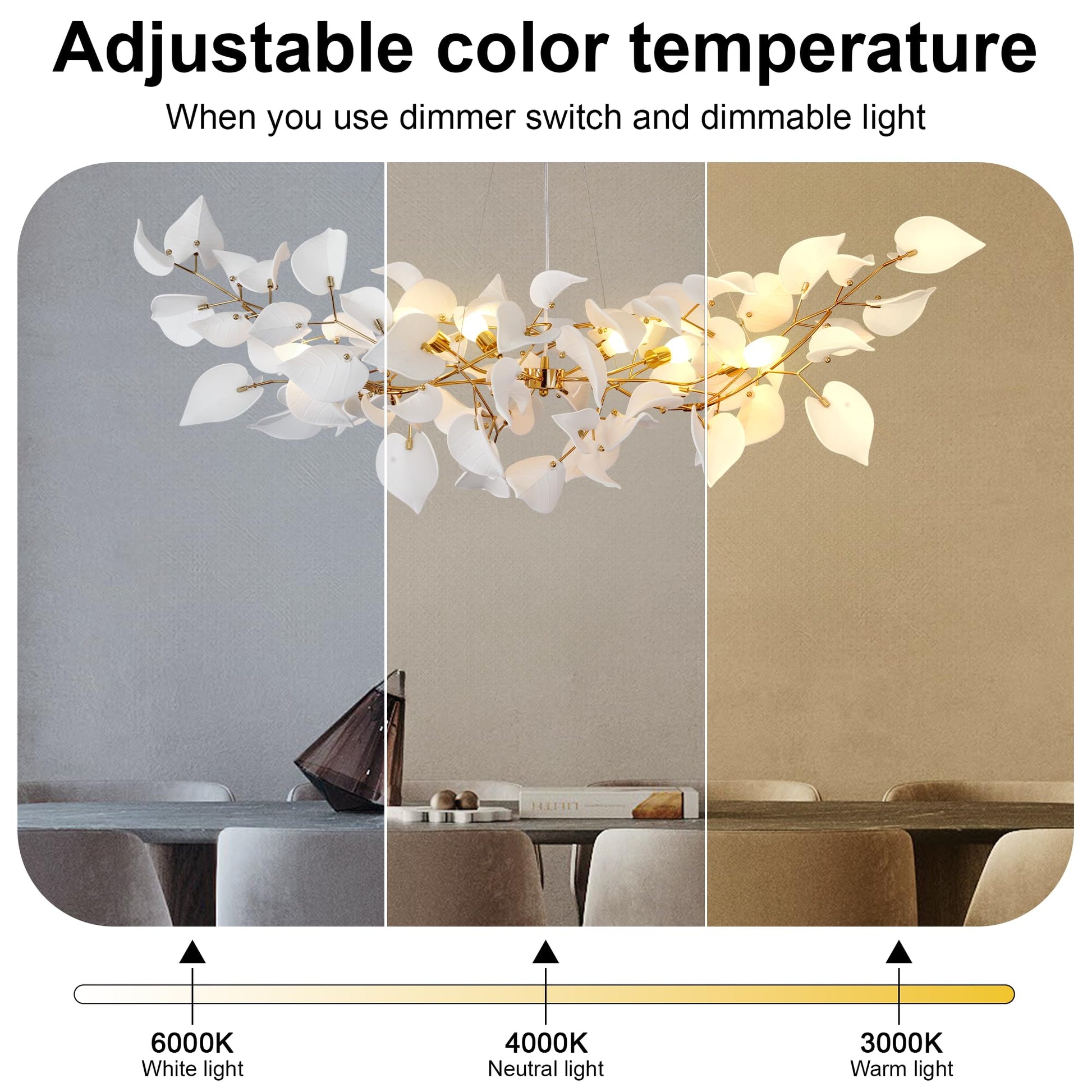 31.5" Silver Tree Branches Chandelier, Ceramic Ginkgo Leaf Chandelier, 6 - Light Modern Round Chandeliers Hanging Lighting Fixtures for Dining Room, Living Room Over Table, Kitchen, Foyer, Bedroom - Camilalamps - B0FFT4CNG8