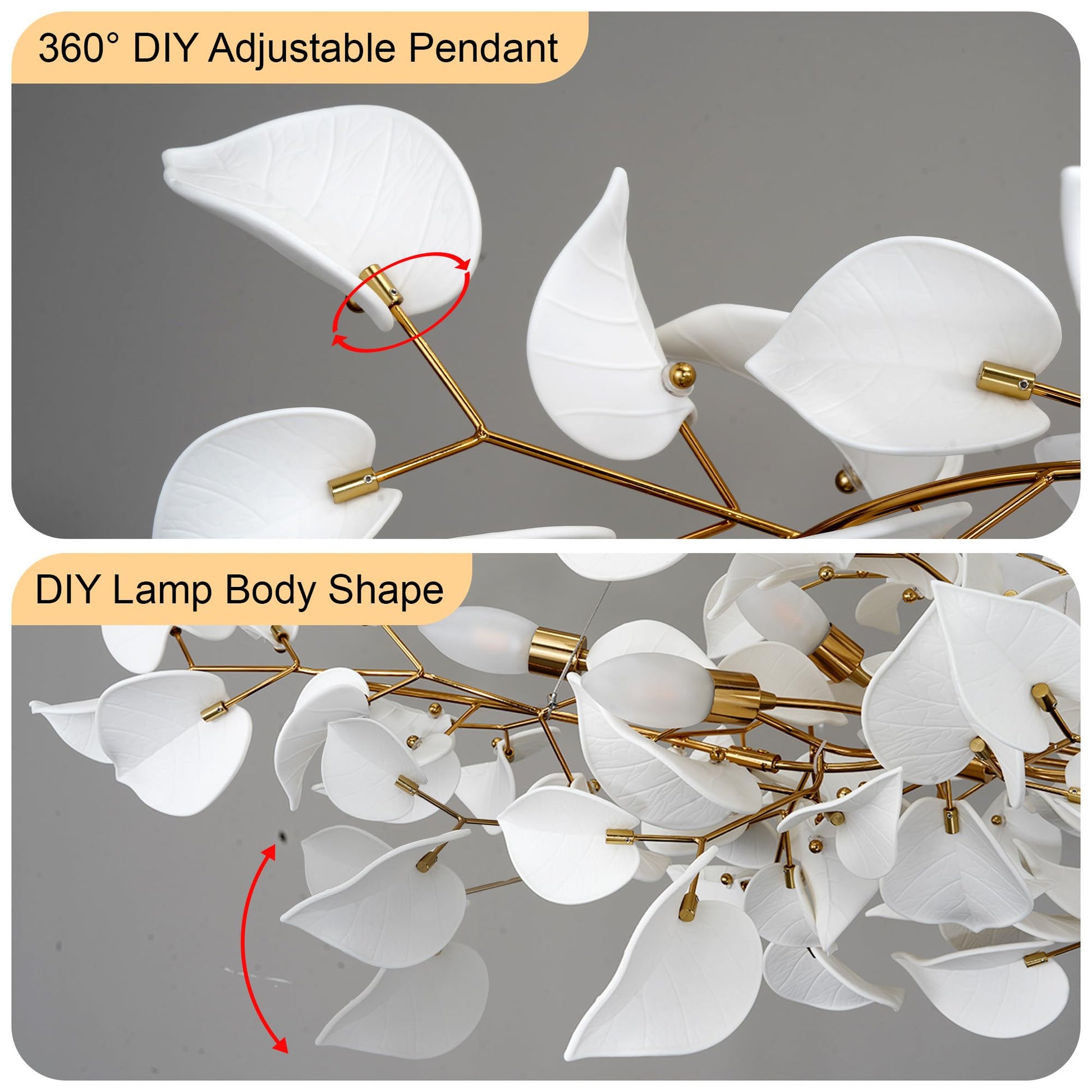 31.5" Silver Tree Branches Chandelier, Ceramic Ginkgo Leaf Chandelier, 6 - Light Modern Round Chandeliers Hanging Lighting Fixtures for Dining Room, Living Room Over Table, Kitchen, Foyer, Bedroom - Camilalamps - B0FFT4CNG8