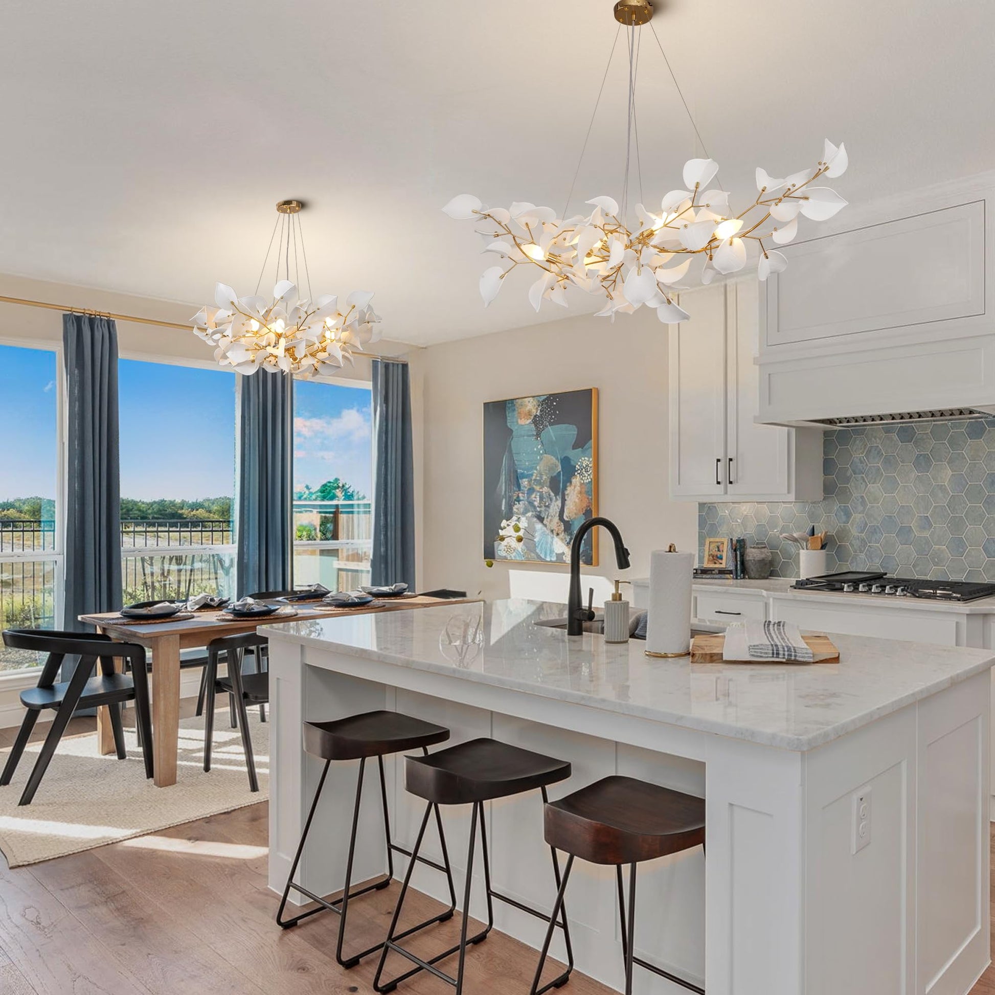 31.5" Silver Tree Branches Chandelier, Ceramic Ginkgo Leaf Chandelier, 6 - Light Modern Round Chandeliers Hanging Lighting Fixtures for Dining Room, Living Room Over Table, Kitchen, Foyer, Bedroom - Camilalamps - B0FFT4CNG8