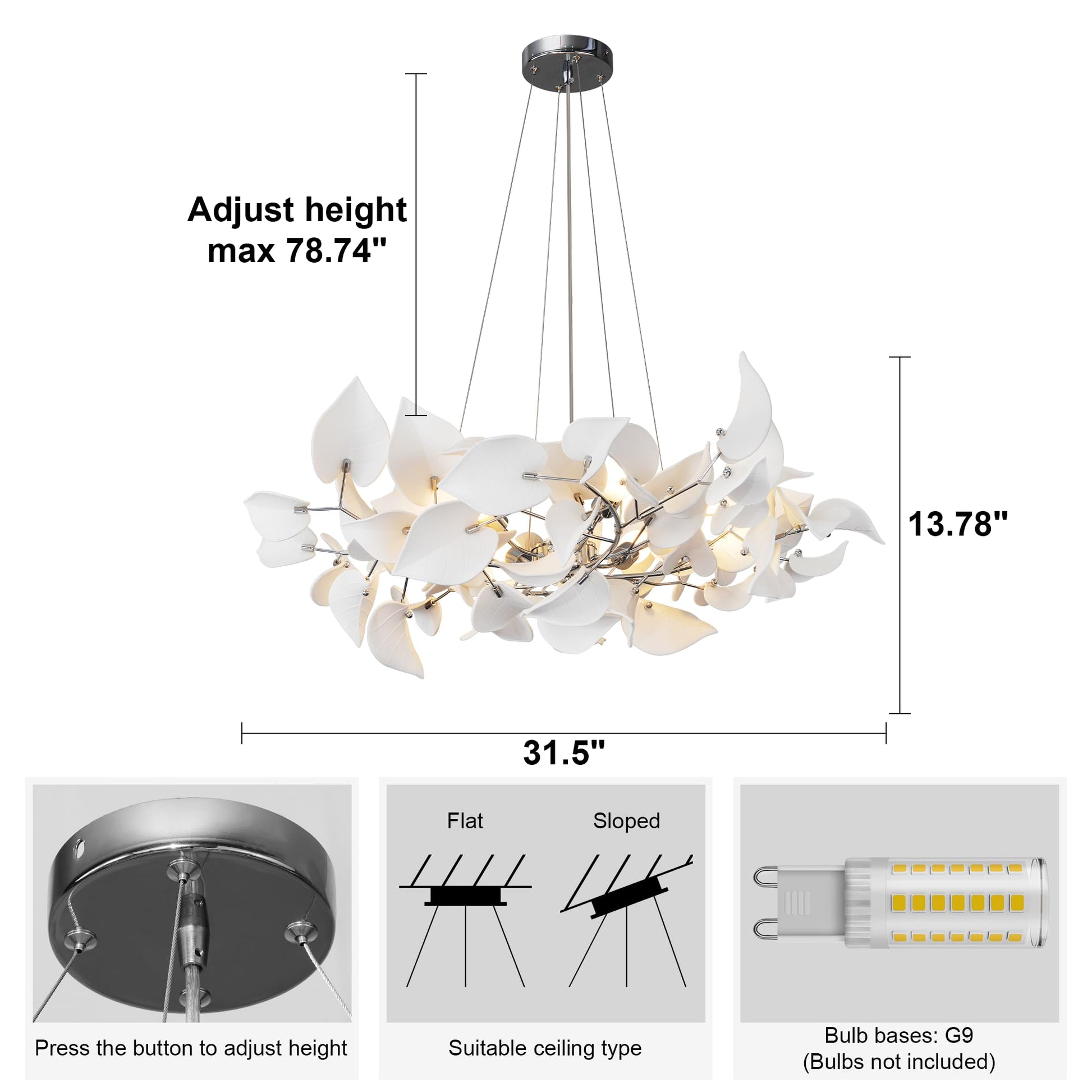 31.5" Silver Tree Branches Chandelier, Ceramic Ginkgo Leaf Chandelier, 6 - Light Modern Round Chandeliers Hanging Lighting Fixtures for Dining Room, Living Room Over Table, Kitchen, Foyer, Bedroom - Camilalamps - B0FFT4CNG8