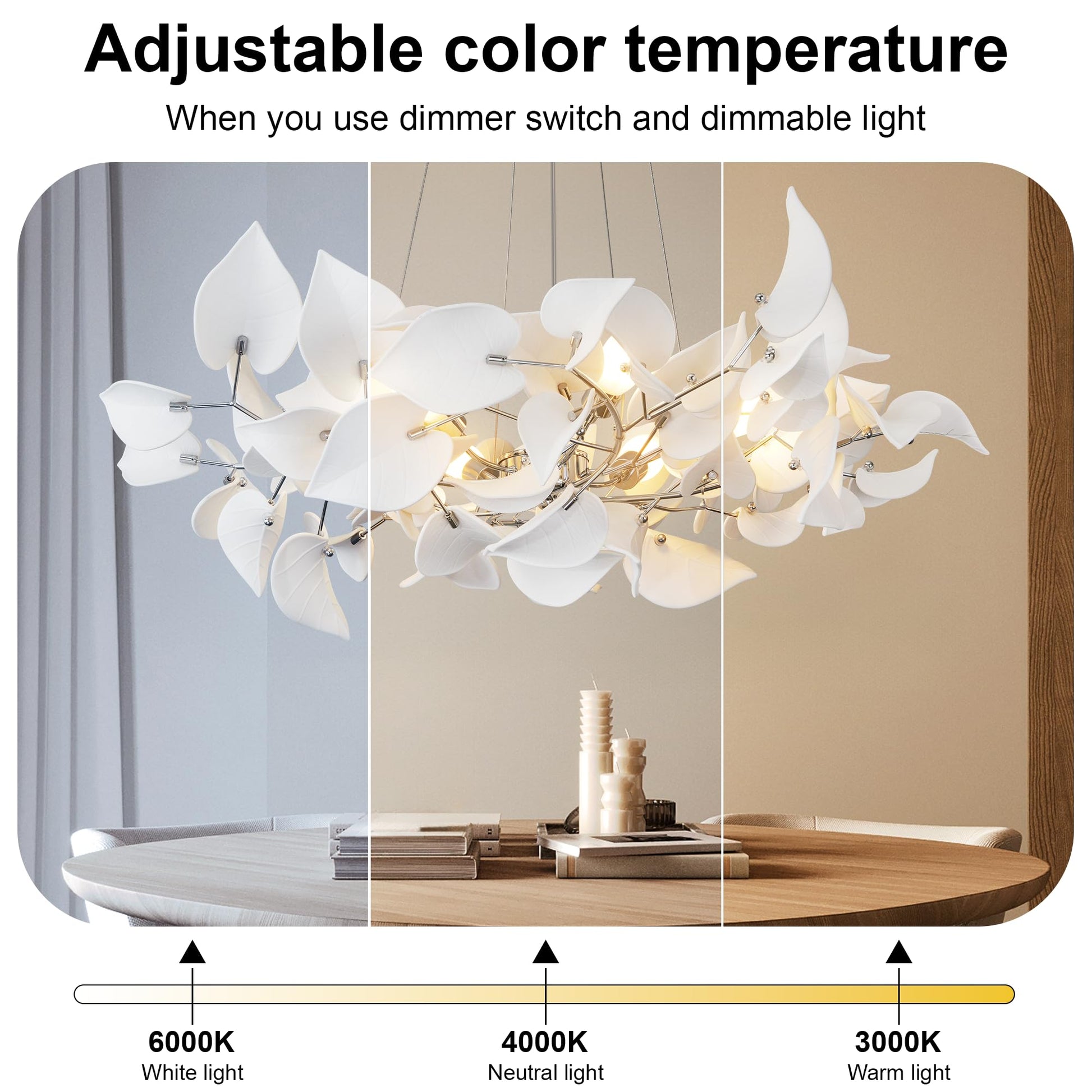 31.5" Silver Tree Branches Chandelier, Ceramic Ginkgo Leaf Chandelier, 6 - Light Modern Round Chandeliers Hanging Lighting Fixtures for Dining Room, Living Room Over Table, Kitchen, Foyer, Bedroom - Camilalamps - B0FFT4CNG8