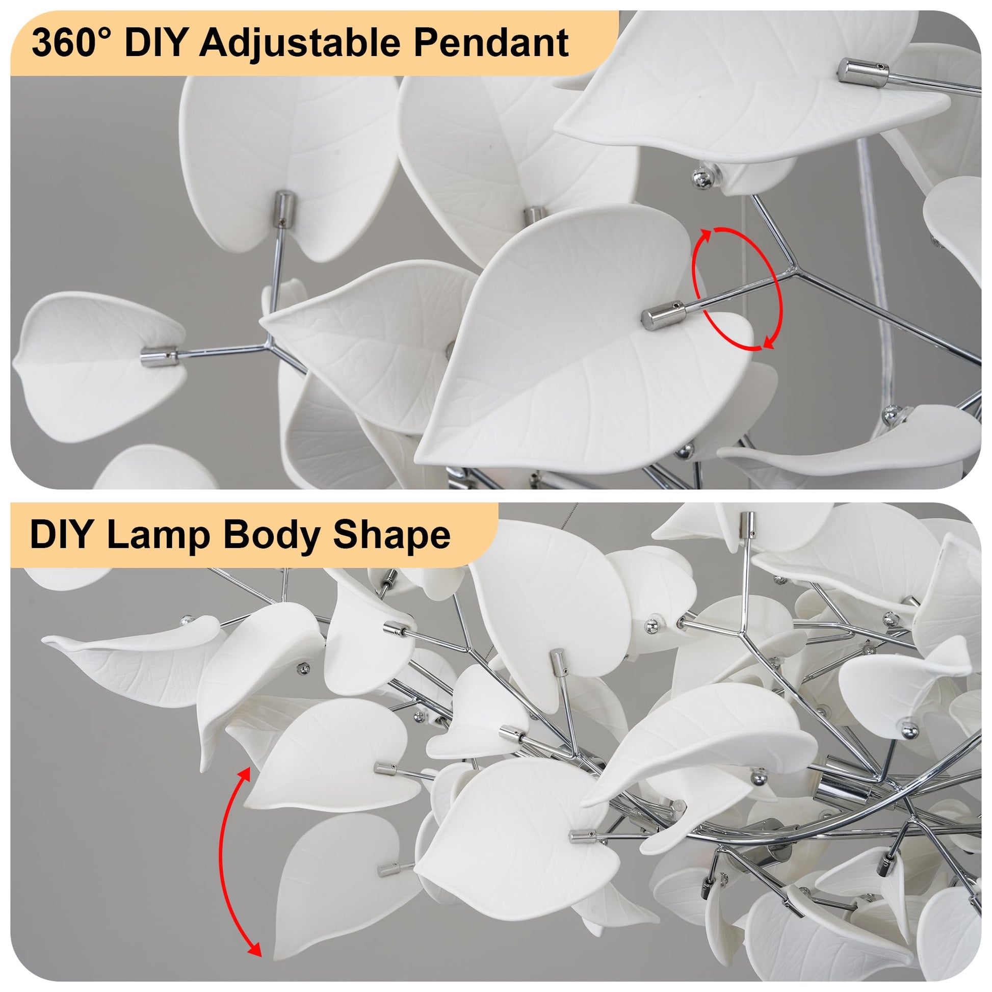 31.5" Silver Tree Branches Chandelier, Ceramic Ginkgo Leaf Chandelier, 6 - Light Modern Round Chandeliers Hanging Lighting Fixtures for Dining Room, Living Room Over Table, Kitchen, Foyer, Bedroom - Camilalamps - B0FFT4CNG8