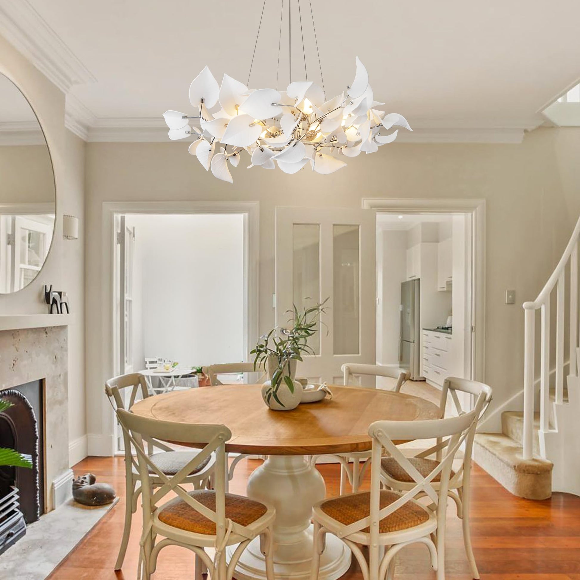 31.5" Silver Tree Branches Chandelier, Ceramic Ginkgo Leaf Chandelier, 6 - Light Modern Round Chandeliers Hanging Lighting Fixtures for Dining Room, Living Room Over Table, Kitchen, Foyer, Bedroom - Camilalamps - B0FFT4CNG8