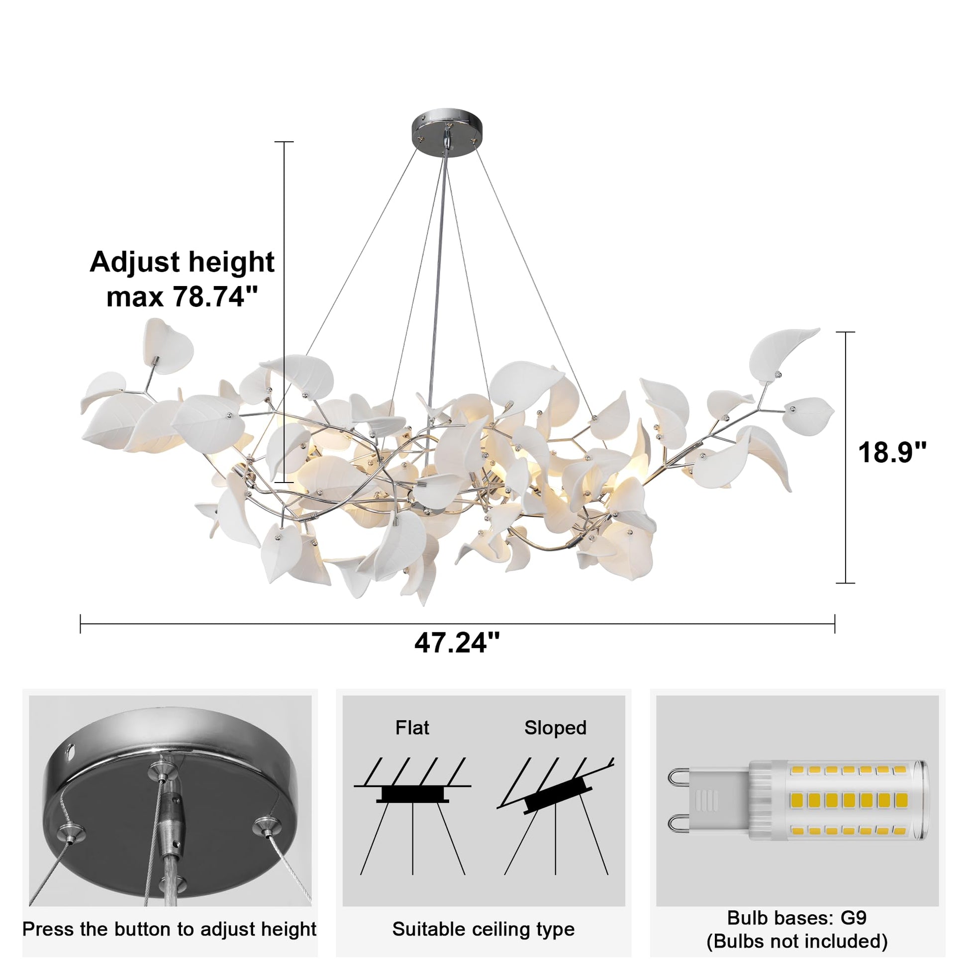 31.5" Silver Tree Branches Chandelier, Ceramic Ginkgo Leaf Chandelier, 6 - Light Modern Round Chandeliers Hanging Lighting Fixtures for Dining Room, Living Room Over Table, Kitchen, Foyer, Bedroom - Camilalamps - B0FFT4CNG8