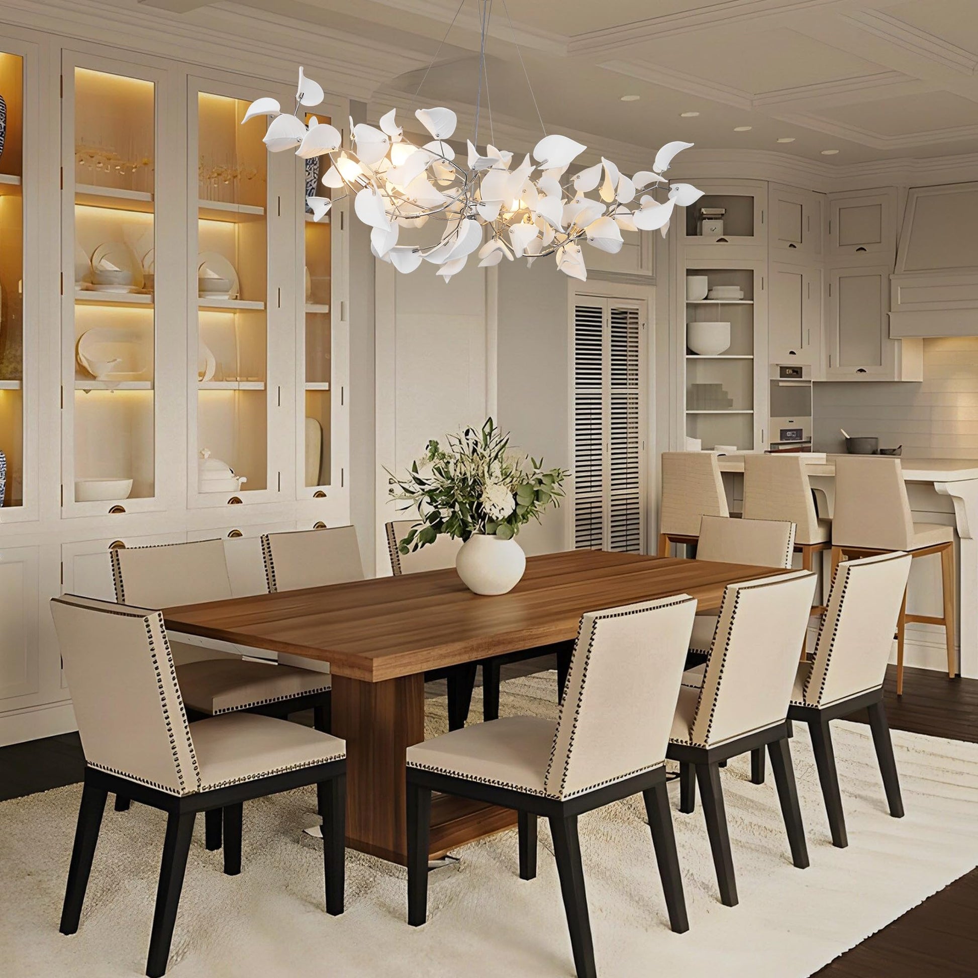 31.5" Silver Tree Branches Chandelier, Ceramic Ginkgo Leaf Chandelier, 6 - Light Modern Round Chandeliers Hanging Lighting Fixtures for Dining Room, Living Room Over Table, Kitchen, Foyer, Bedroom - Camilalamps - B0FFT4CNG8