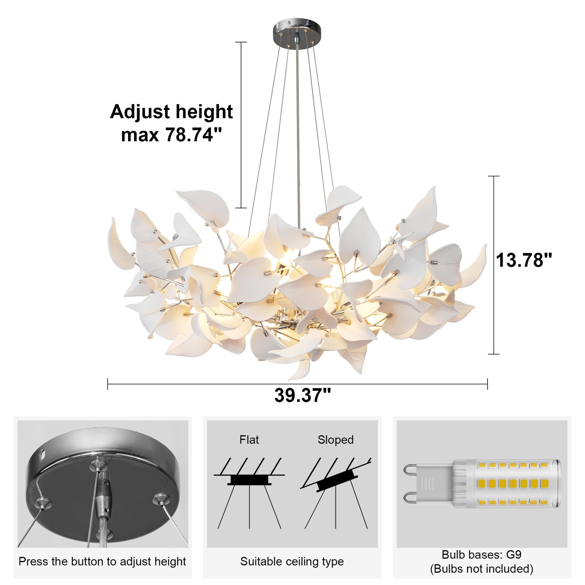 31.5" Silver Tree Branches Chandelier, Ceramic Ginkgo Leaf Chandelier, 6 - Light Modern Round Chandeliers Hanging Lighting Fixtures for Dining Room, Living Room Over Table, Kitchen, Foyer, Bedroom - Camilalamps - B0FFT4CNG8