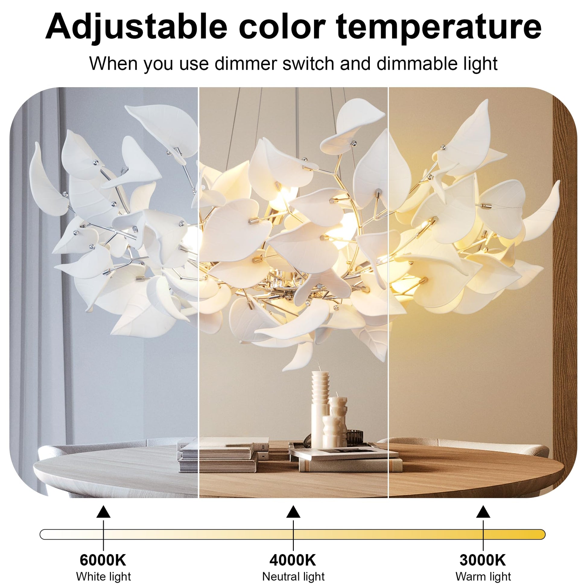 31.5" Silver Tree Branches Chandelier, Ceramic Ginkgo Leaf Chandelier, 6 - Light Modern Round Chandeliers Hanging Lighting Fixtures for Dining Room, Living Room Over Table, Kitchen, Foyer, Bedroom - Camilalamps - B0FFT4CNG8