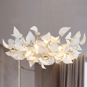 31.5" Silver Tree Branches Chandelier, Ceramic Ginkgo Leaf Chandelier, 6 - Light Modern Round Chandeliers Hanging Lighting Fixtures for Dining Room, Living Room Over Table, Kitchen, Foyer, Bedroom - Camilalamps - B0FFT871BF