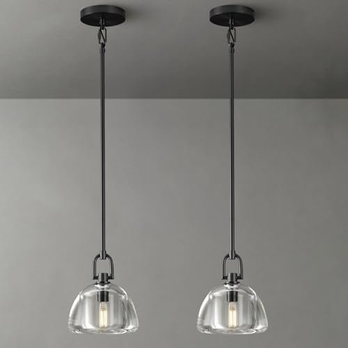 Black Glass 7" Pendant Light – Modern Kitchen Island Lighting, 2‑Piece Set with E12 Bulb - Camilalamps - CA-B0FDPSJDZ9