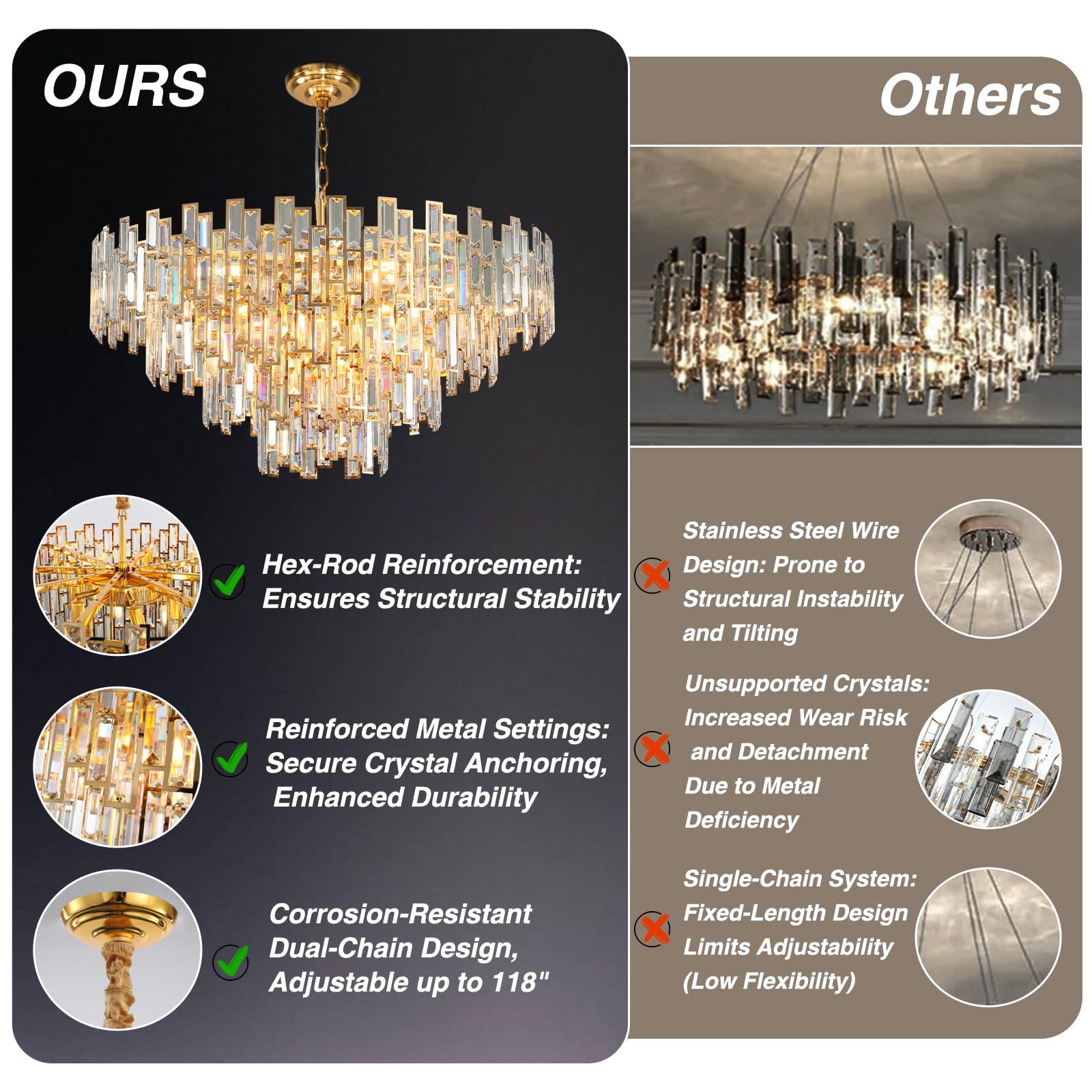 38.5'' Black Crystal Chandelier, 5 - Tier Modern Round K9 Crystal Pendant Light for High Ceilings, Large Hanging Chandelier Light Fixture for Entryway Foyer Stairway Hall Dining Living Room - Camilalamps - B0C8TBBM57