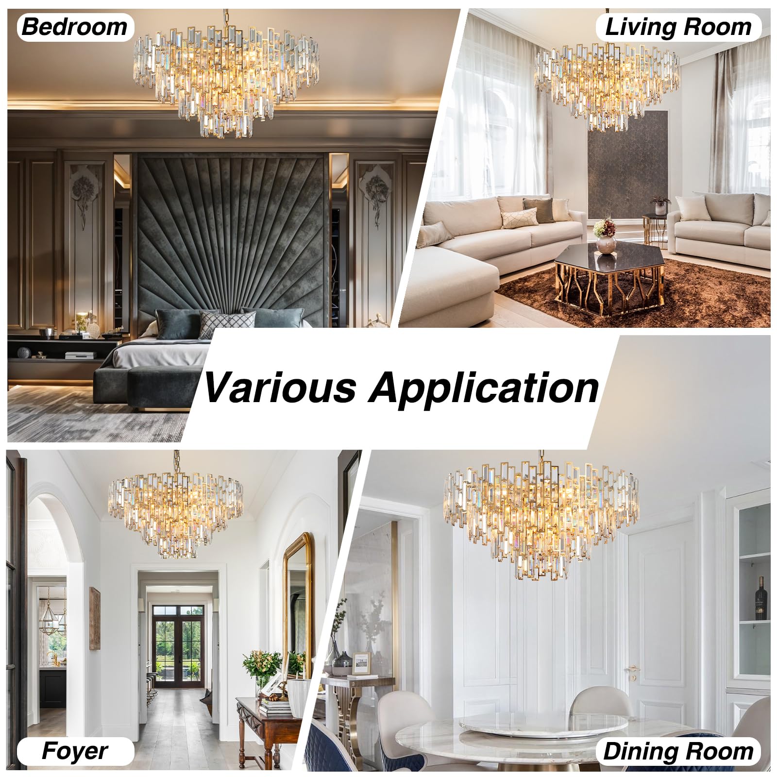 38.5'' Black Crystal Chandelier, 5 - Tier Modern Round K9 Crystal Pendant Light for High Ceilings, Large Hanging Chandelier Light Fixture for Entryway Foyer Stairway Hall Dining Living Room - Camilalamps - B0C8TBBM57