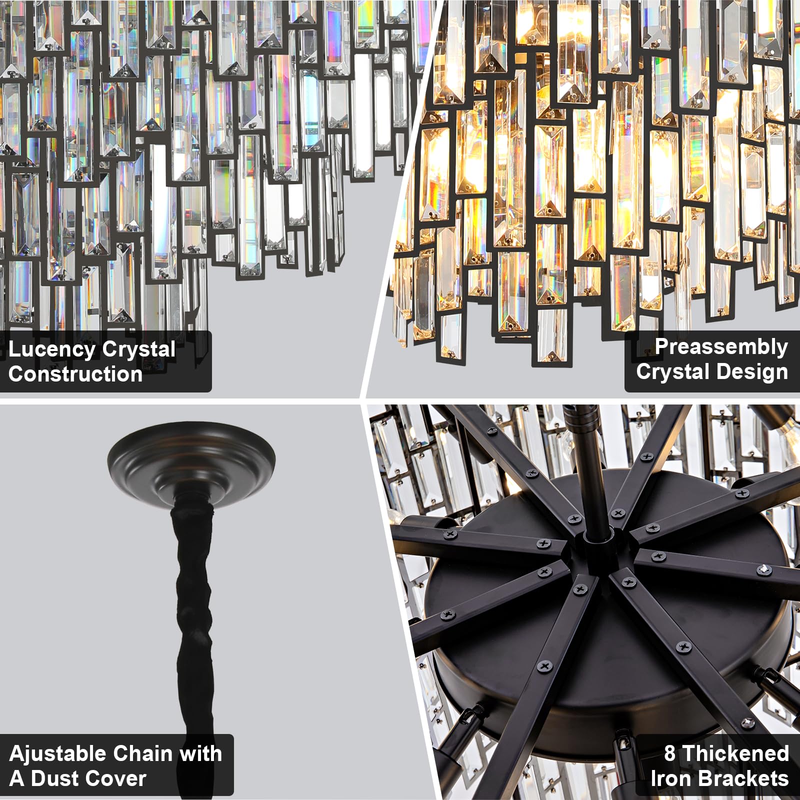 38.5'' Black Crystal Chandelier, 5 - Tier Modern Round K9 Crystal Pendant Light for High Ceilings, Large Hanging Chandelier Light Fixture for Entryway Foyer Stairway Hall Dining Living Room - Camilalamps - B0C8TBBM57