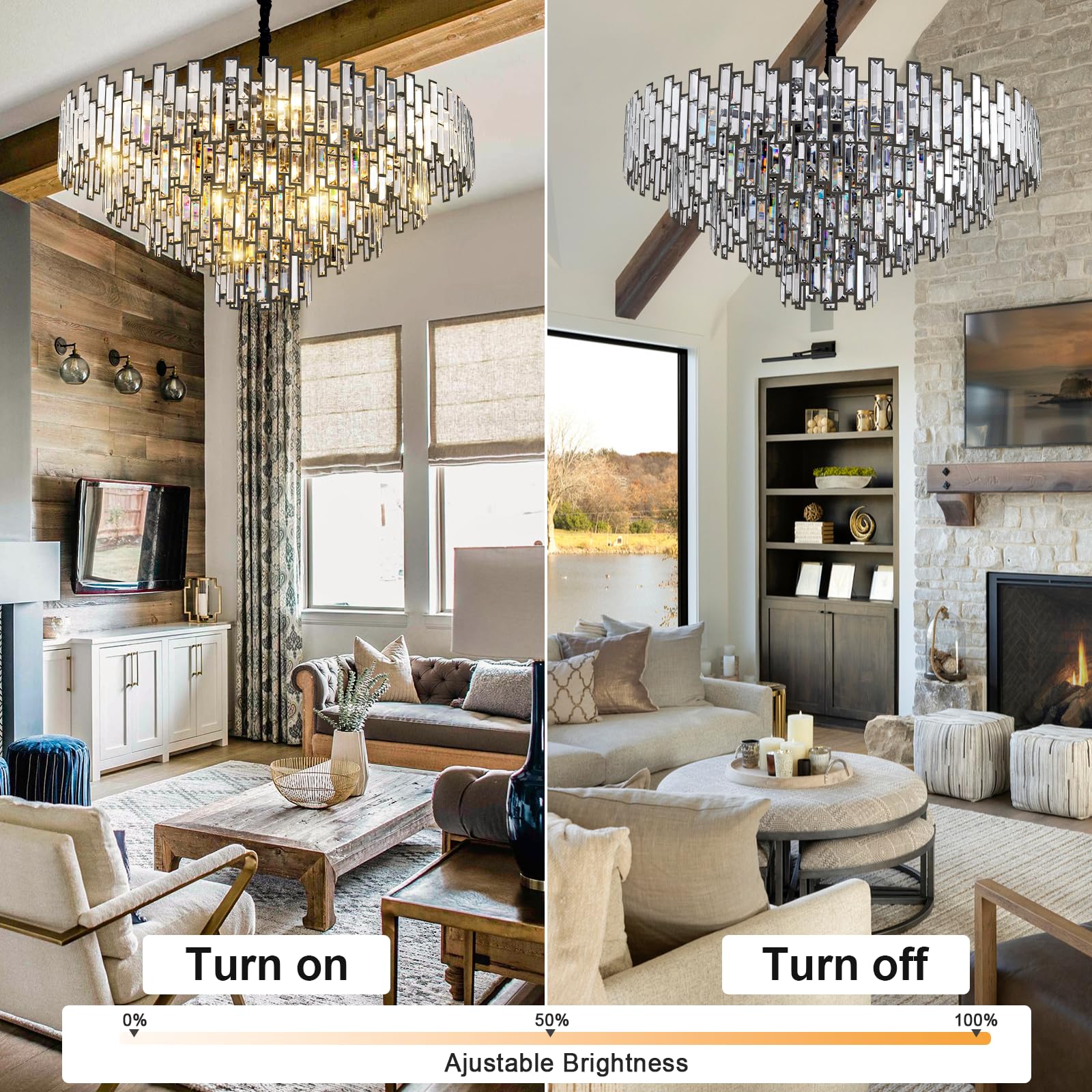 38.5'' Black Crystal Chandelier, 5 - Tier Modern Round K9 Crystal Pendant Light for High Ceilings, Large Hanging Chandelier Light Fixture for Entryway Foyer Stairway Hall Dining Living Room - Camilalamps - B0C8TBBM57