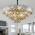 38.5'' Black Crystal Chandelier, 5 - Tier Modern Round K9 Crystal Pendant Light for High Ceilings, Large Hanging Chandelier Light Fixture for Entryway Foyer Stairway Hall Dining Living Room - Camilalamps - B0C8TBBM57