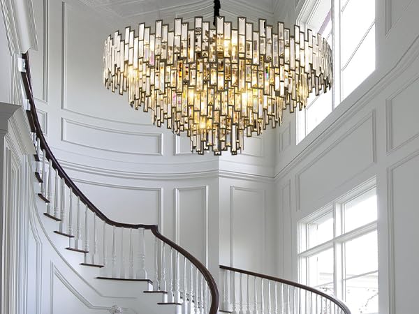 38.5'' Black Crystal Chandelier, 5 - Tier Modern Round K9 Crystal Pendant Light for High Ceilings, Large Hanging Chandelier Light Fixture for Entryway Foyer Stairway Hall Dining Living Room - Camilalamps - B0C8TBBM57