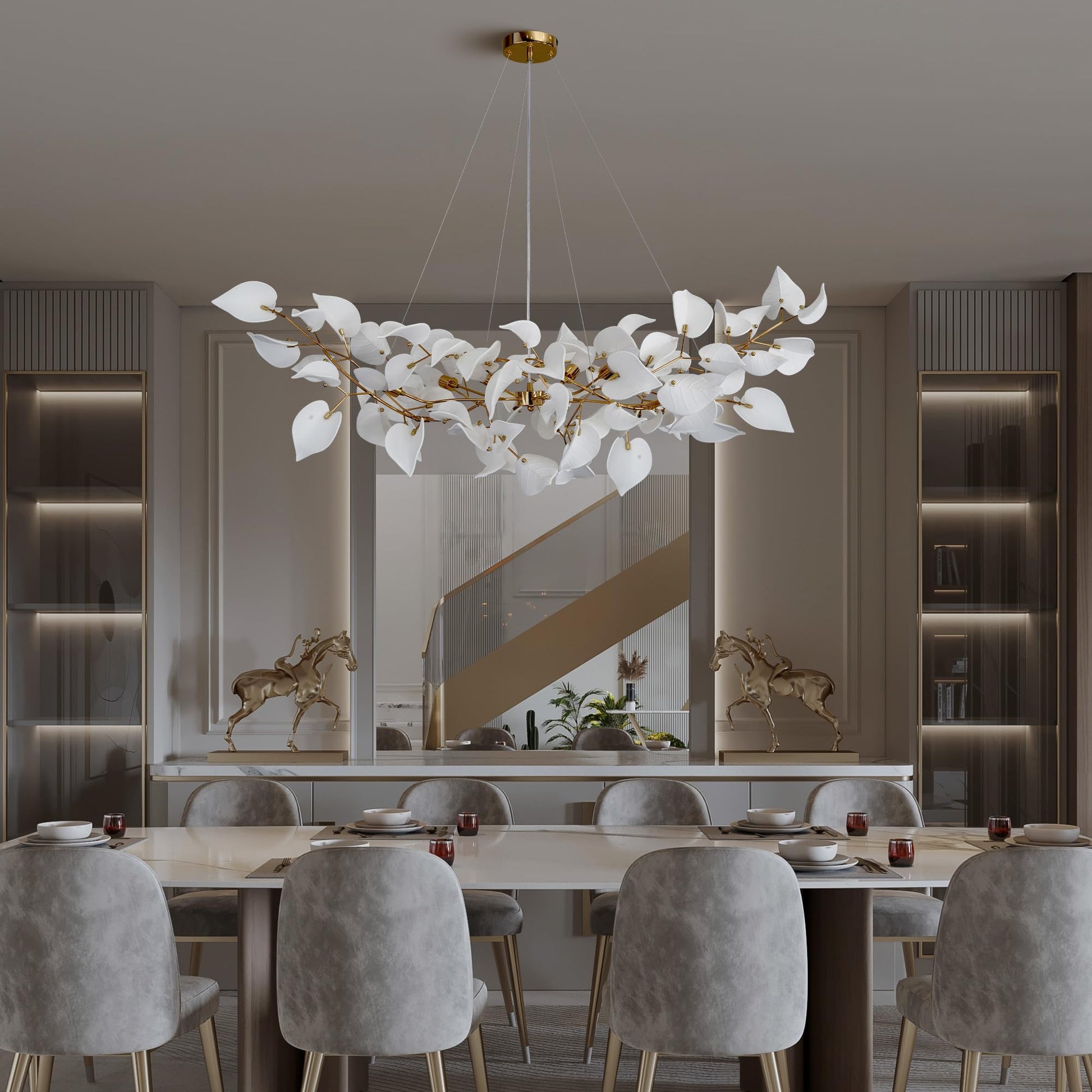 39" Gold Tree Branches Chandelier, Ginkgo Leaf Chandelier, Modern Rectangular Chandeliers for Dining Room, Living Room Over Table, Kitchen, Foyer, Bedroom, Elegant Art Deco - Camilalamps - B0CL9F32TN