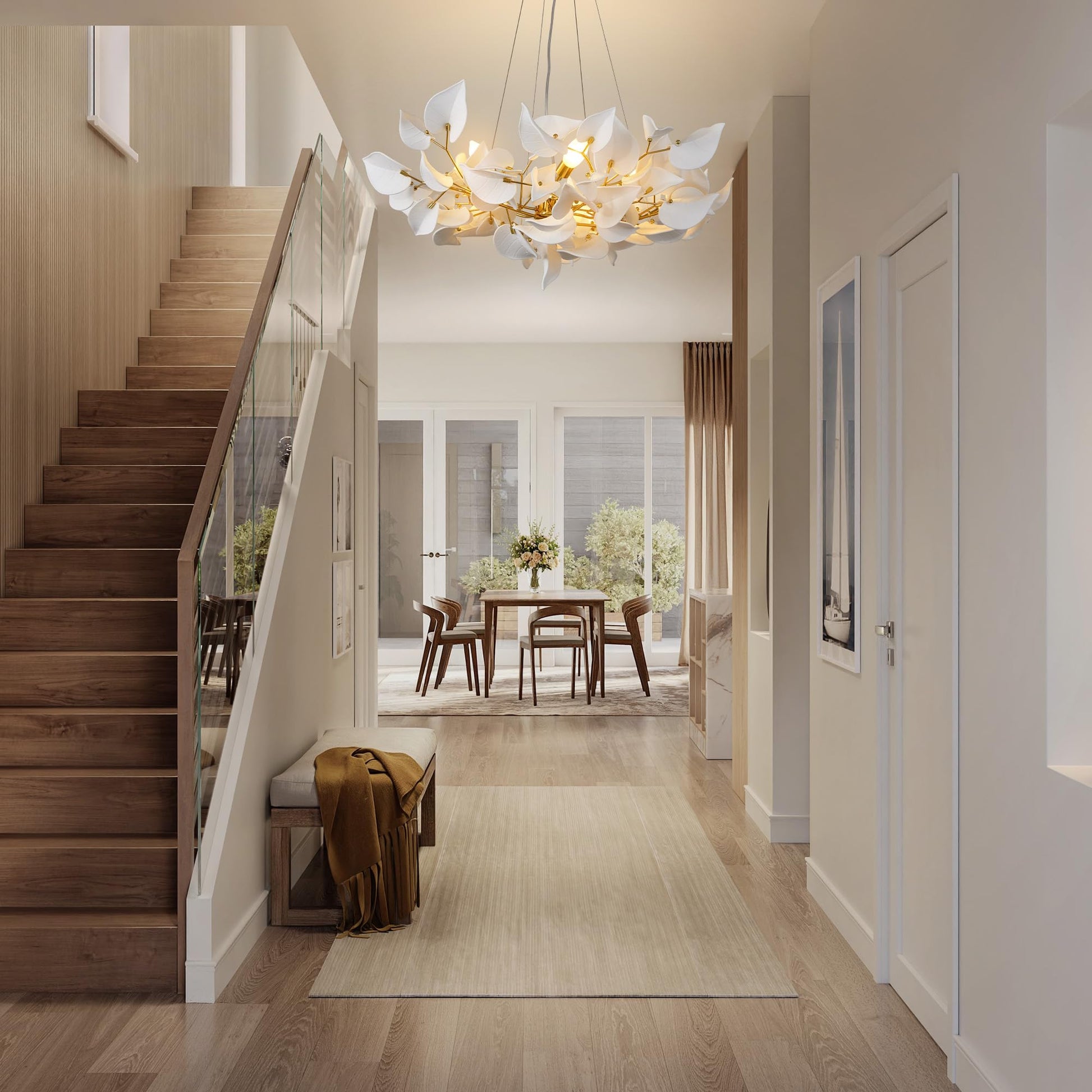 39" Gold Tree Branches Chandelier, Ginkgo Leaf Chandelier, Modern Rectangular Chandeliers for Dining Room, Living Room Over Table, Kitchen, Foyer, Bedroom, Elegant Art Deco - Camilalamps - B0CL9F32TN