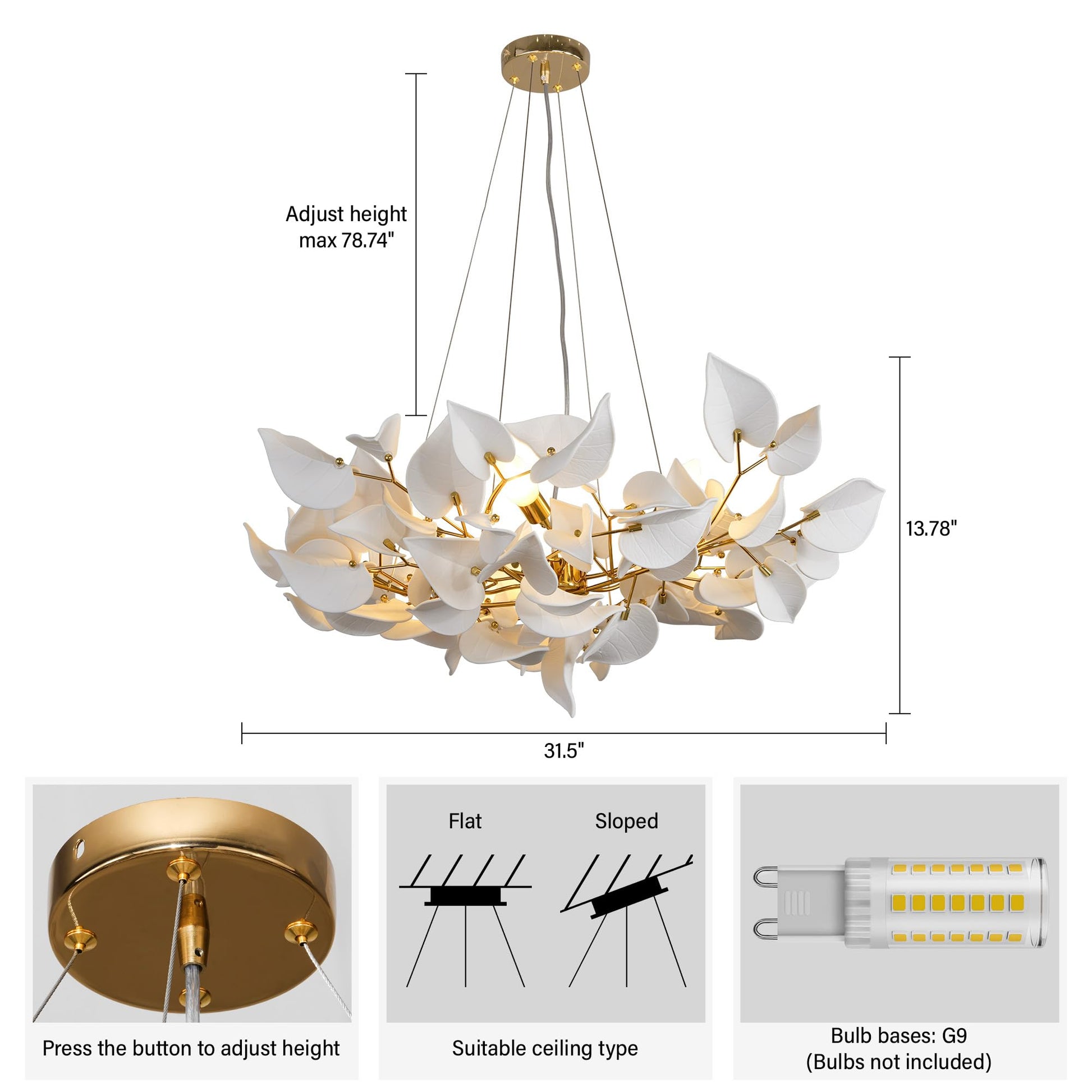 39" Gold Tree Branches Chandelier, Ginkgo Leaf Chandelier, Modern Rectangular Chandeliers for Dining Room, Living Room Over Table, Kitchen, Foyer, Bedroom, Elegant Art Deco - Camilalamps - B0CL9F32TN